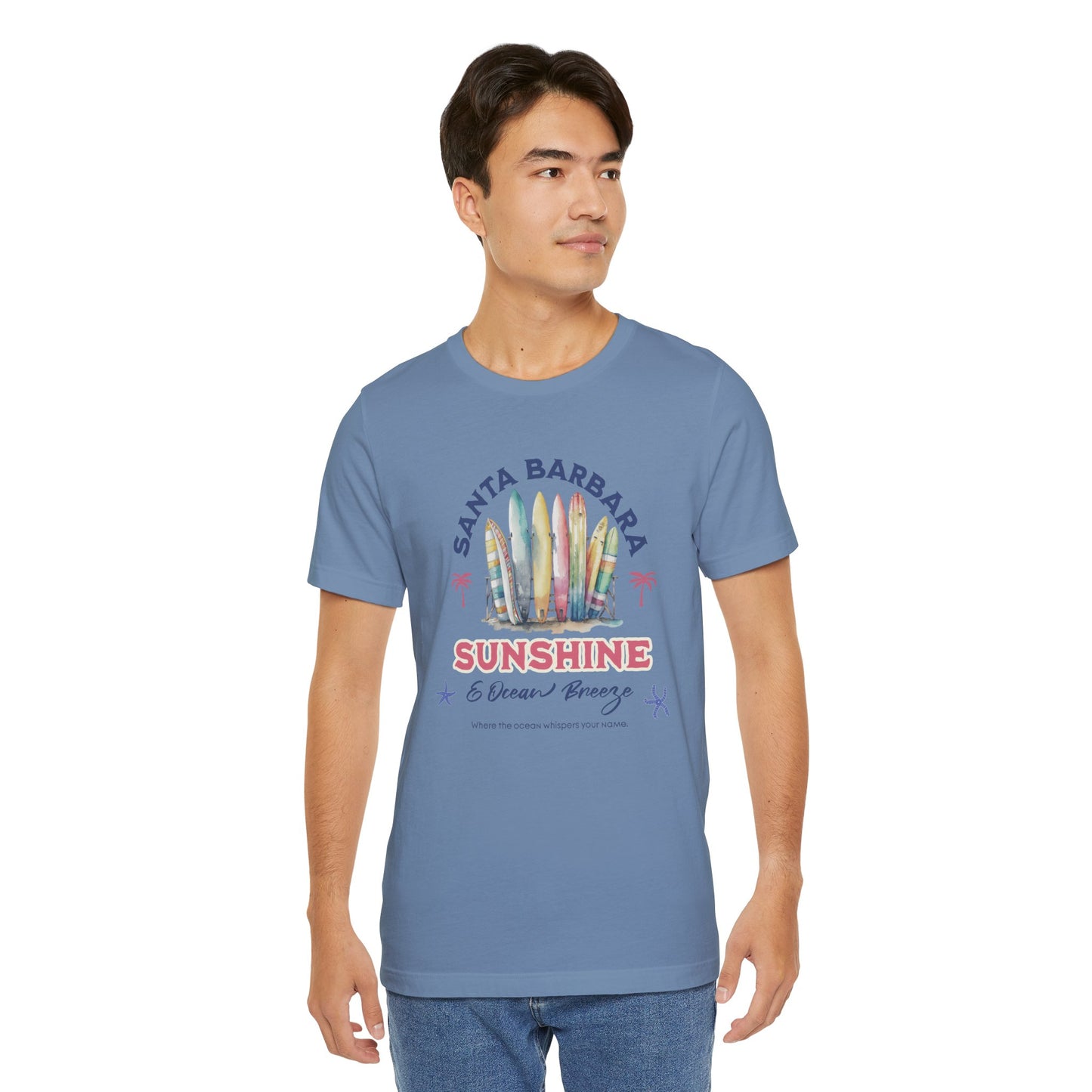 Sunshine Ocean Breeze Santa Barbara Cotton Unisex Jersey T-Shirt, Casual Summer Beach Fun Vibes