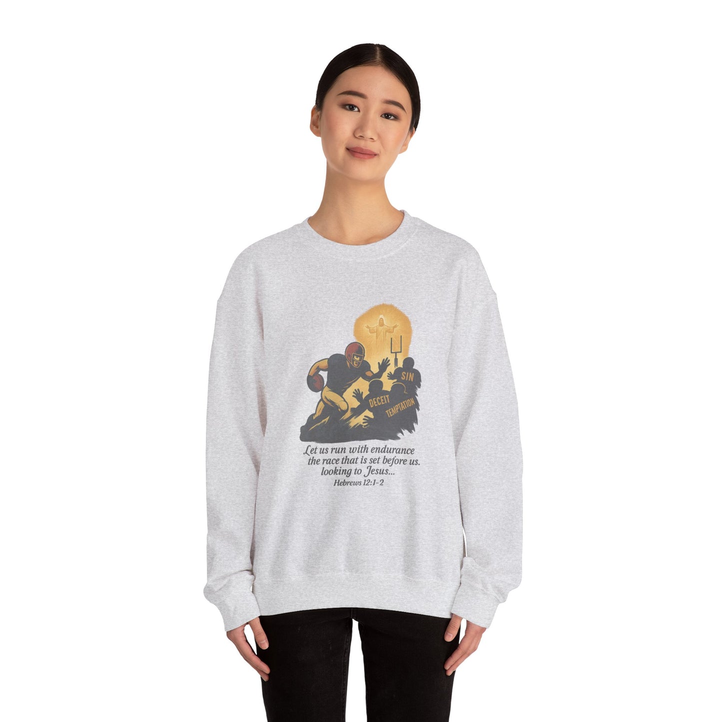 Let Us Run With Endurance Unisex Crewneck Sweatshirt, Christian Gift Faith-Based Styling Apparel, Everyday Comfort
