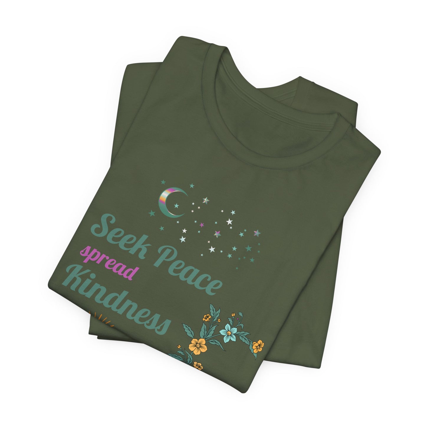 Seek Peace Spread Kindness & Watch Your Days Bloom Unisex Cotton Jersey T-Shirt – Scripture Inspired Floral Style