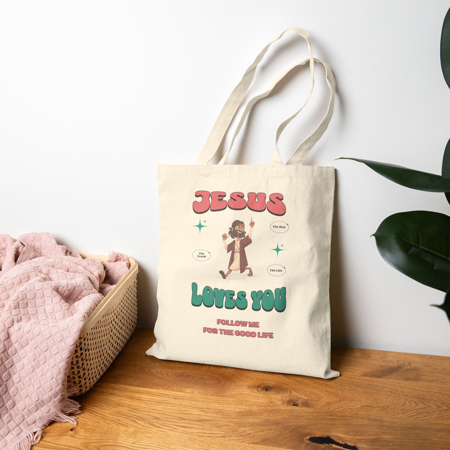 Jesus Loves You Follow Me for the Good Life Cotton Canvas Tote Bag, Inspirational Gift, Bible Verse Bag