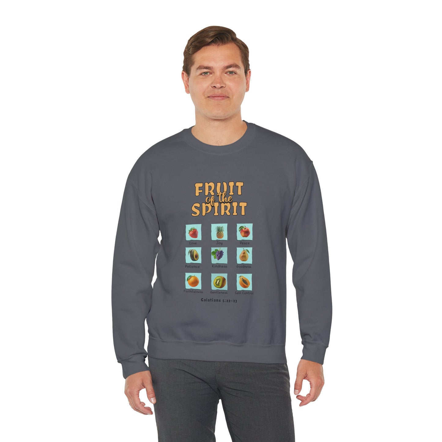 Fruit of the Spirit Unisex Crewneck Sweatshirt, Christian Scriptural Kindness Gentle Patience Inspirational Bible Verse Apparel