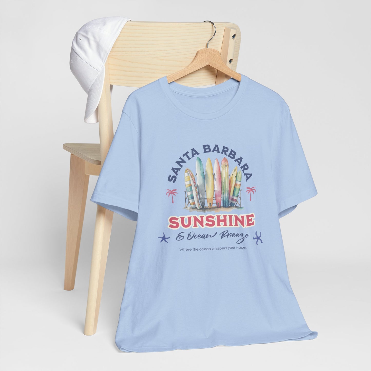 Sunshine Ocean Breeze Santa Barbara Cotton Unisex Jersey T-Shirt, Casual Summer Beach Fun Vibes