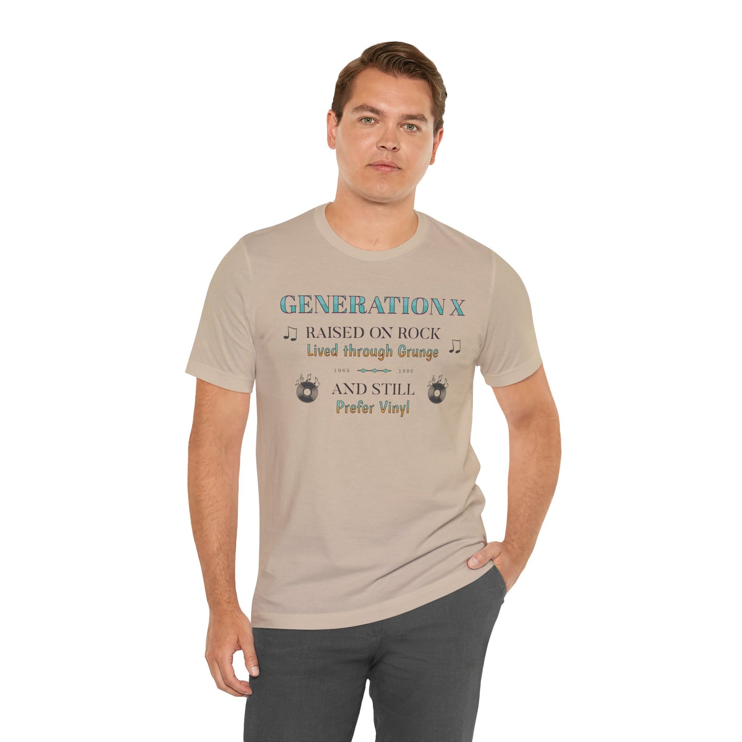 Generation X Raised on Rock Cotton Unisex Jersey T-Shirt, Music Vinyl Lover, Retro Top, Vintage Graphic Tee