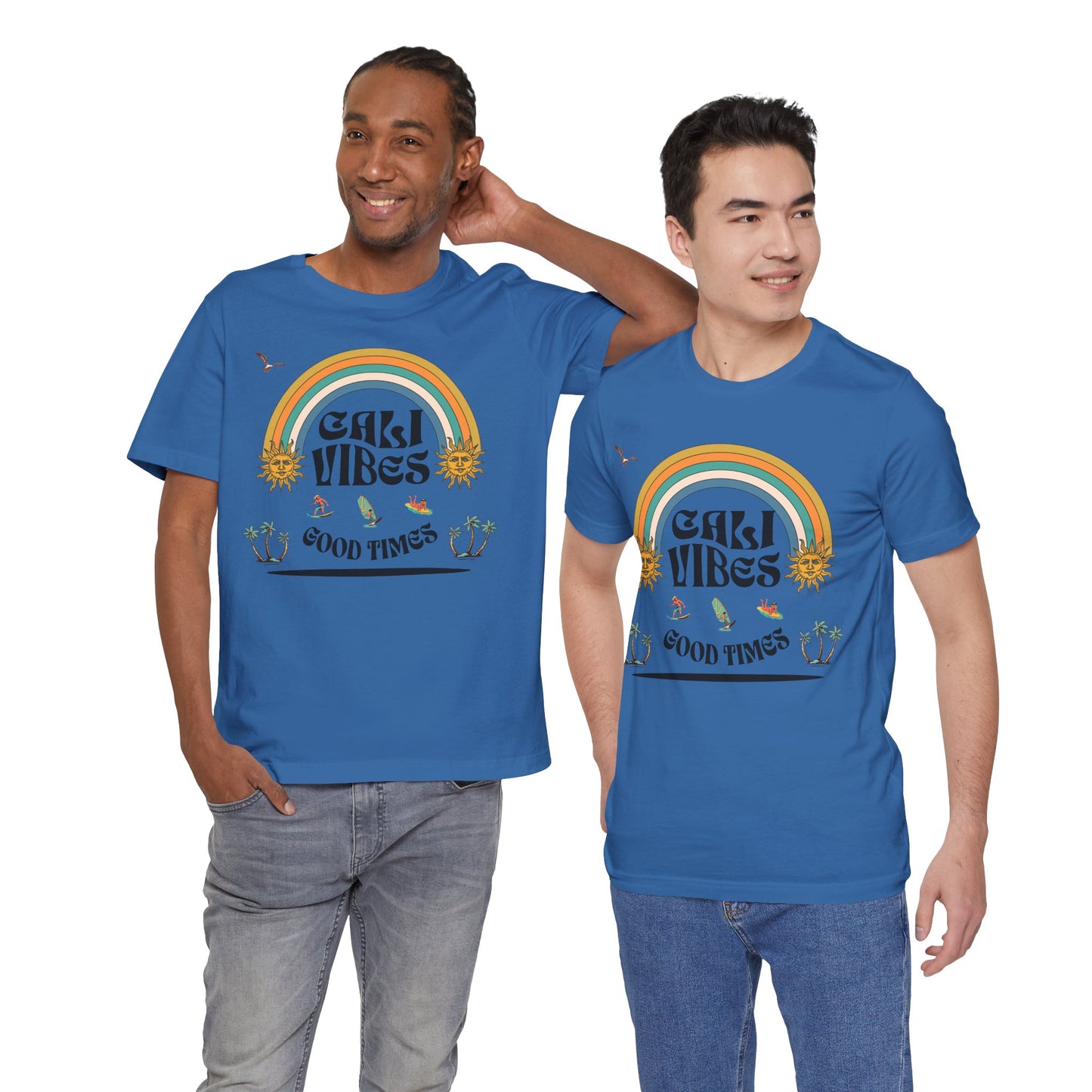 Cali Vibes Good Times Cotton Unisex T-Shirt, Casual Summer Fun Ocean Beach T-Shirt, Surfing Breeze Top
