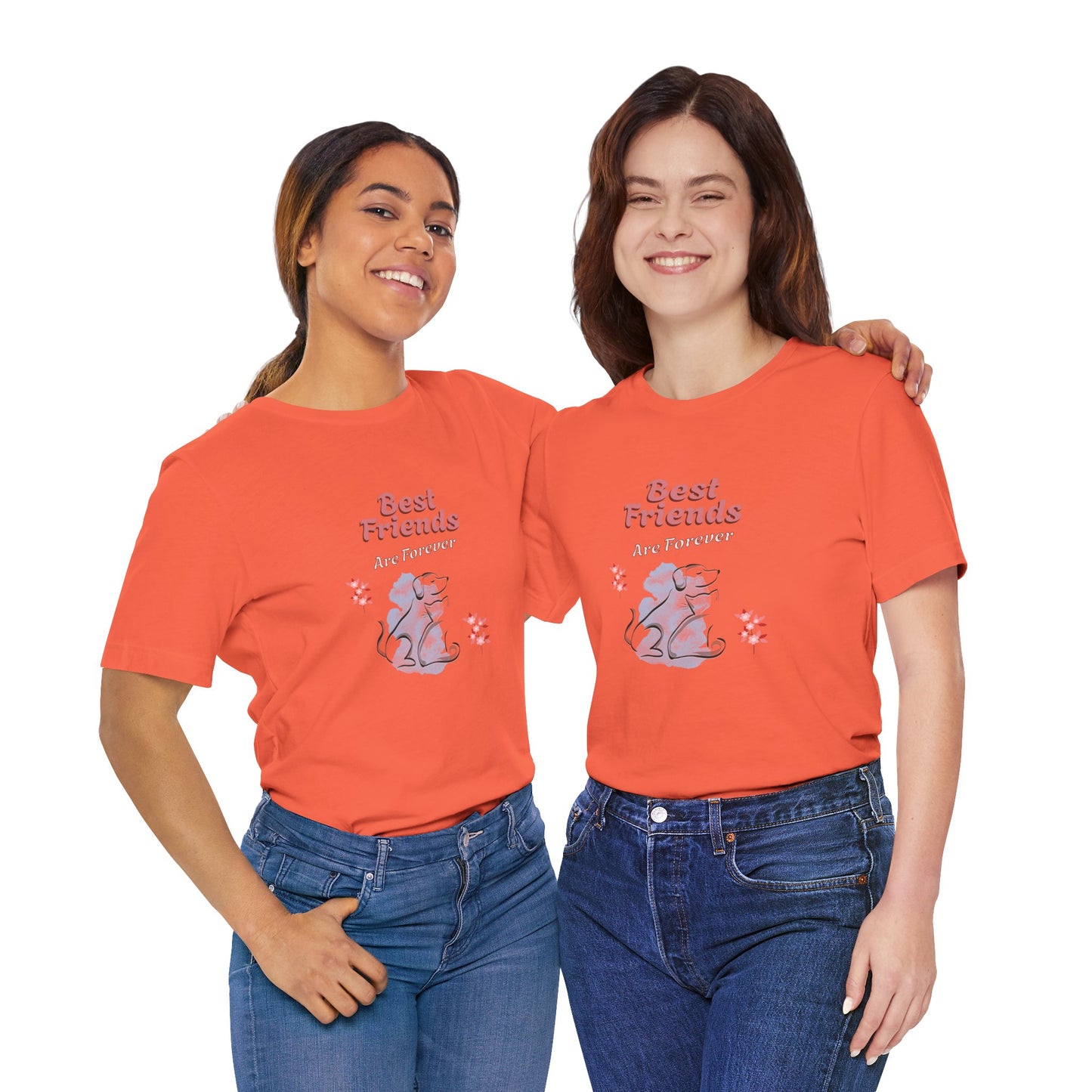 Best Friends Are Forever Cotton Unisex T-Shirt - Dog and Cat Lovers Shirt, Friendship Gift