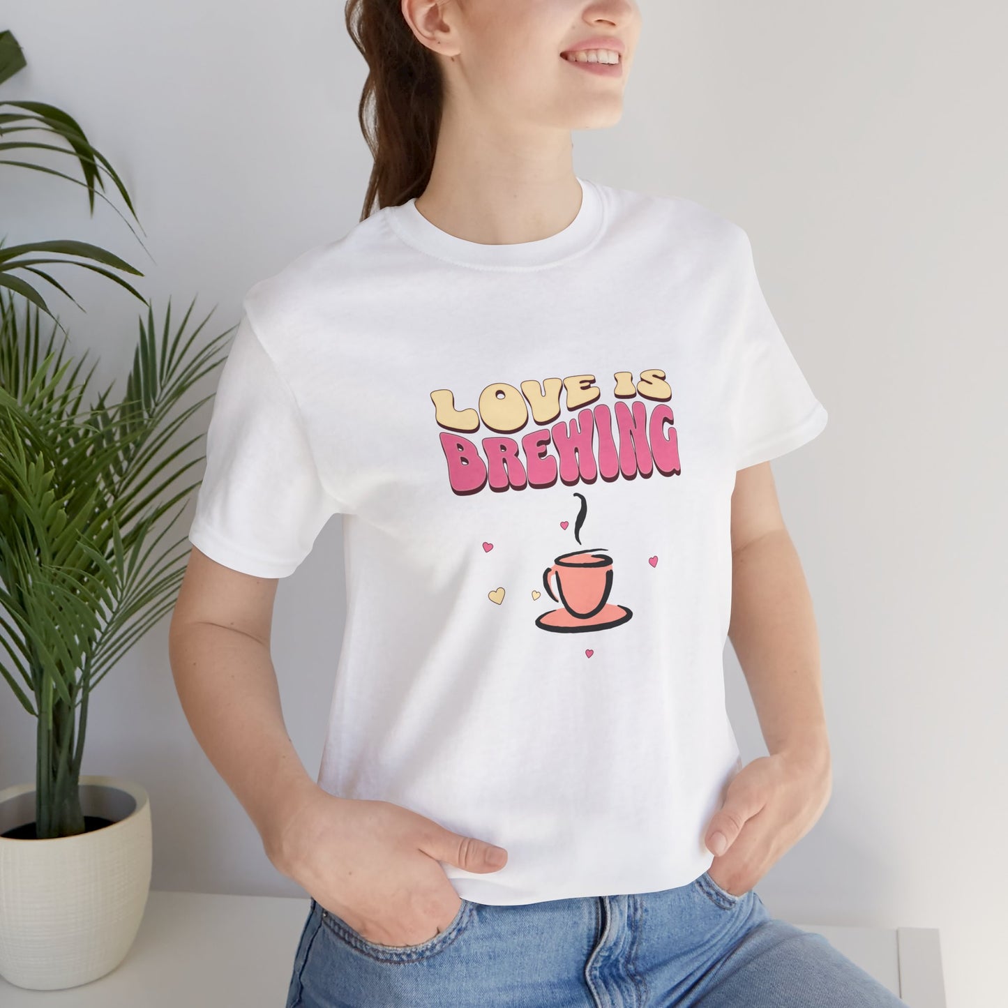 Love is Brewing Cotton Unisex T-Shirt, Gift for Couples, Valentine's Day Shirt, Relationship Humor, Cute Graphic Tee, Coffee Lovers