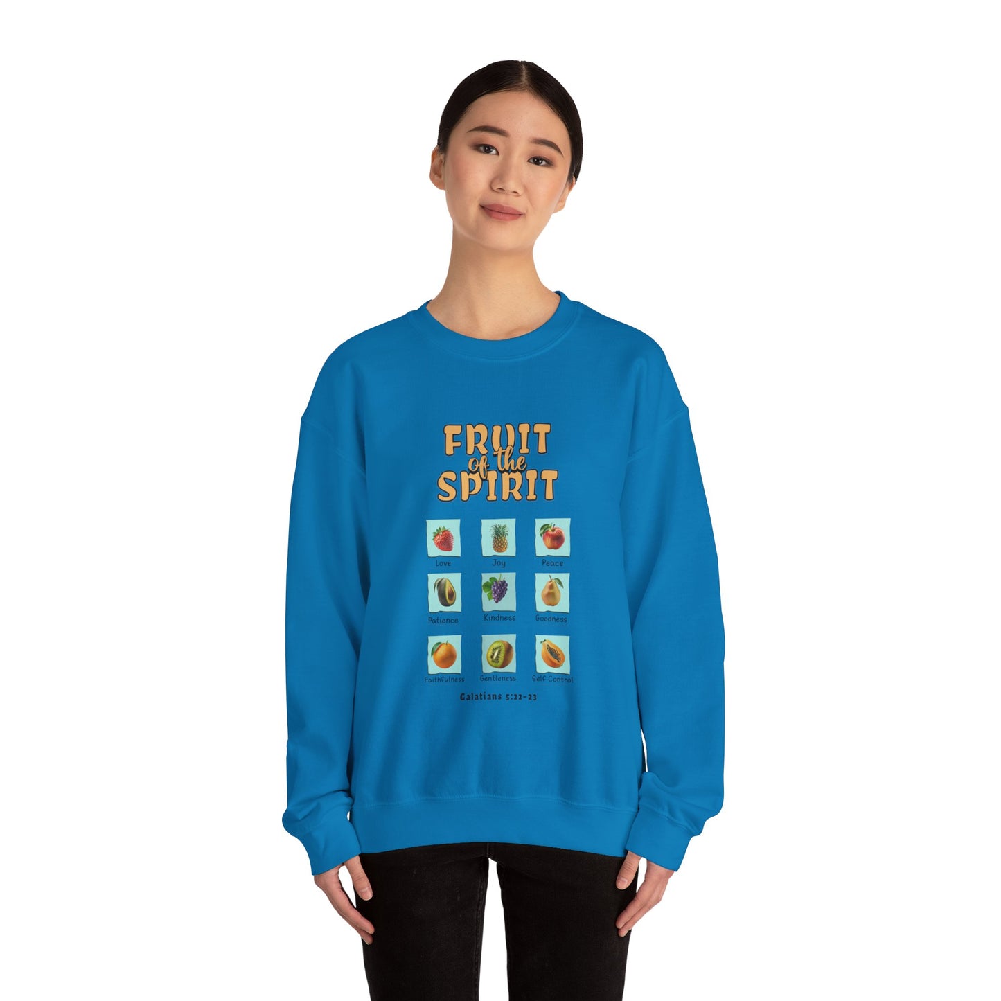 Fruit of the Spirit Unisex Crewneck Sweatshirt, Christian Scriptural Kindness Gentle Patience Inspirational Bible Verse Apparel