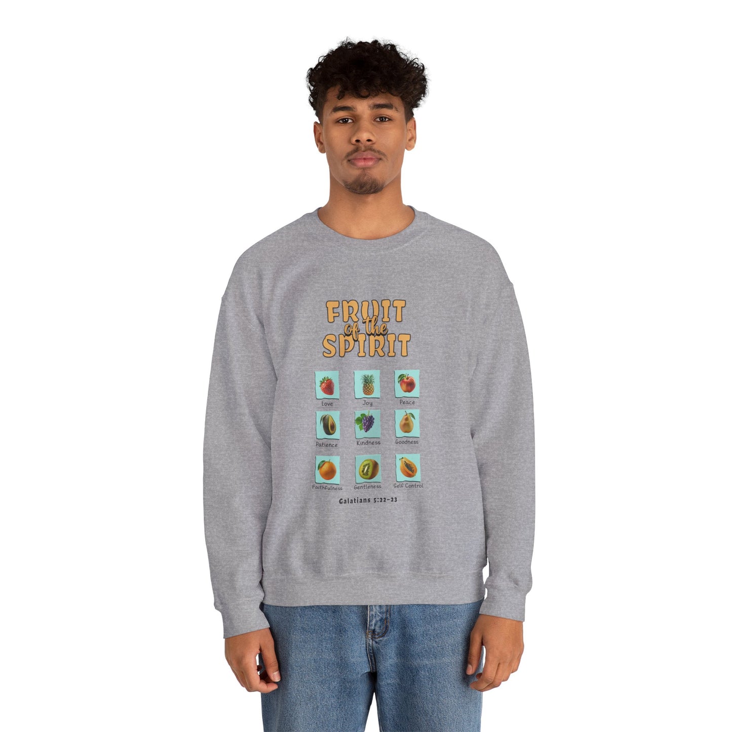 Fruit of the Spirit Unisex Crewneck Sweatshirt, Christian Scriptural Kindness Gentle Patience Inspirational Bible Verse Apparel