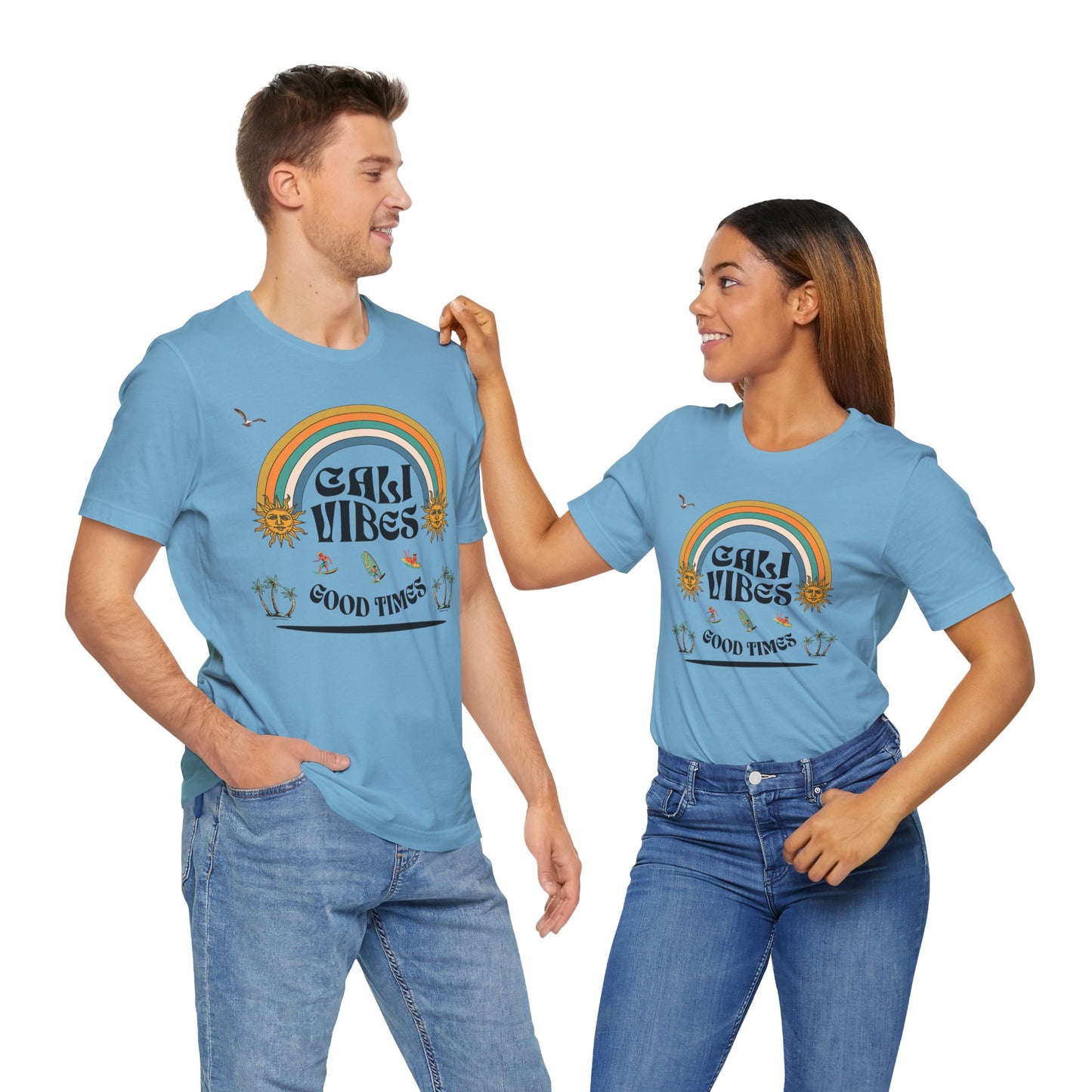 Cali Vibes Good Times Cotton Unisex T-Shirt, Casual Summer Fun Ocean Beach T-Shirt, Surfing Breeze Top