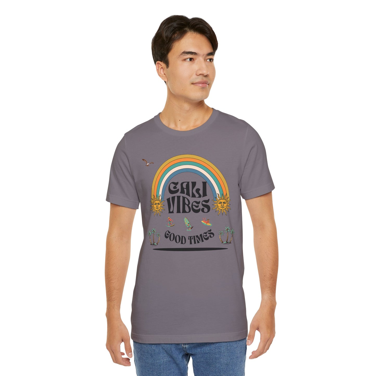 Cali Vibes Good Times Cotton Unisex T-Shirt, Casual Summer Fun Ocean Beach T-Shirt, Surfing Breeze Top