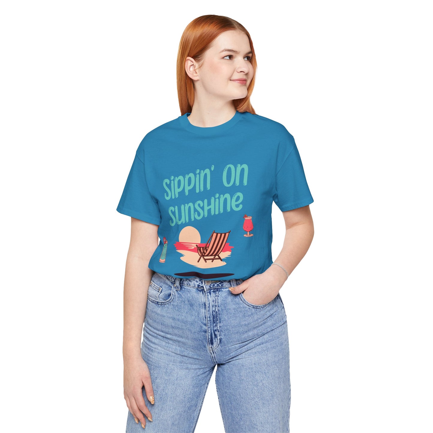 Sippon on Sunshine Cotton Unisex Jersey T-Shirt, Summer Beach Vibes Graphic T-Shirt