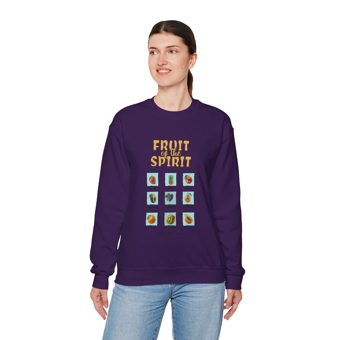 Fruit of the Spirit Unisex Crewneck Sweatshirt, Christian Scriptural Kindness Gentle Patience Inspirational Bible Verse Apparel