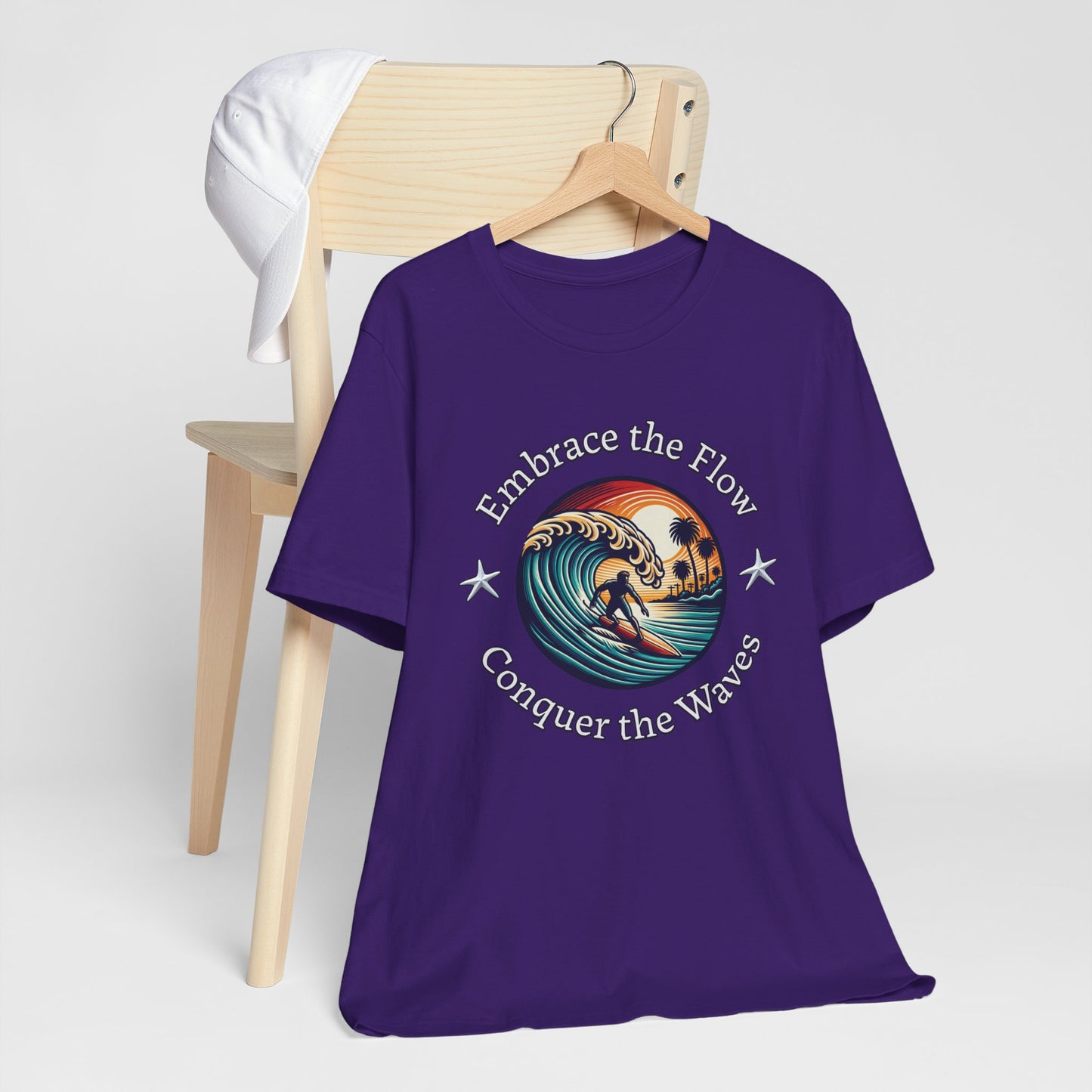 Embrace the Flow Conquer the Wave Cotton Unisex Jersey T-Shirt, Surf-Inspired Beachwear, Gift for Surfers, Casual Summer Top, Surfing Lifestyle