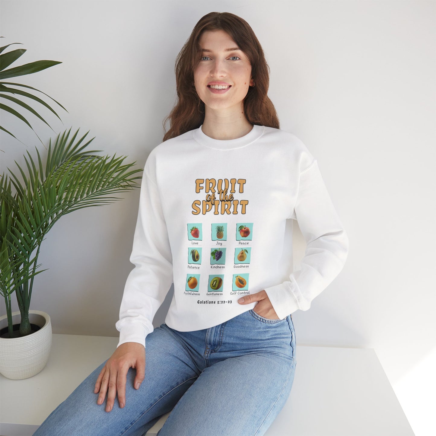 Fruit of the Spirit Unisex Crewneck Sweatshirt, Christian Scriptural Kindness Gentle Patience Inspirational Bible Verse Apparel