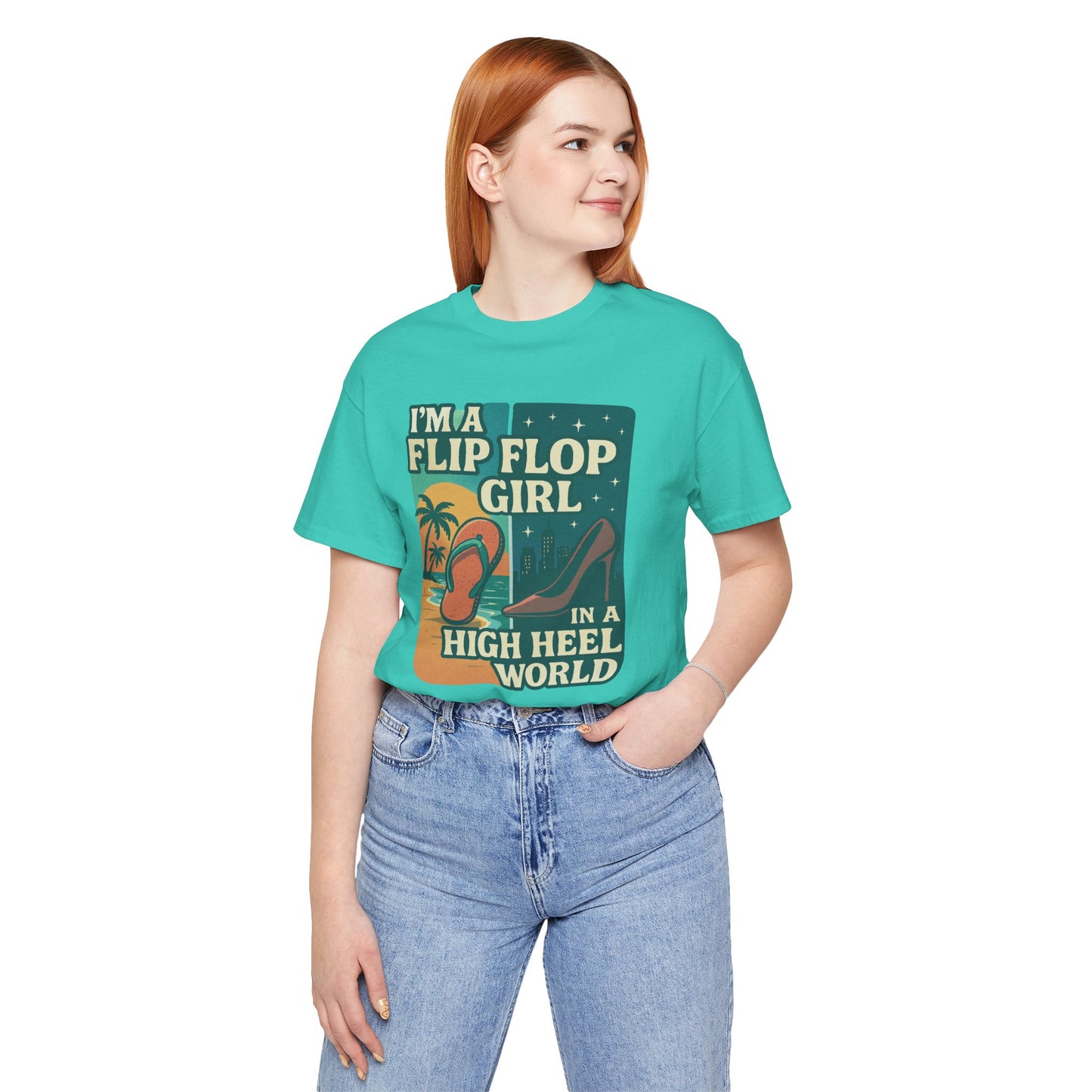 I'm a Flip Flop Girl in a High Heel World Cotton Unisex T-Shirt - Fun Summer Vibes