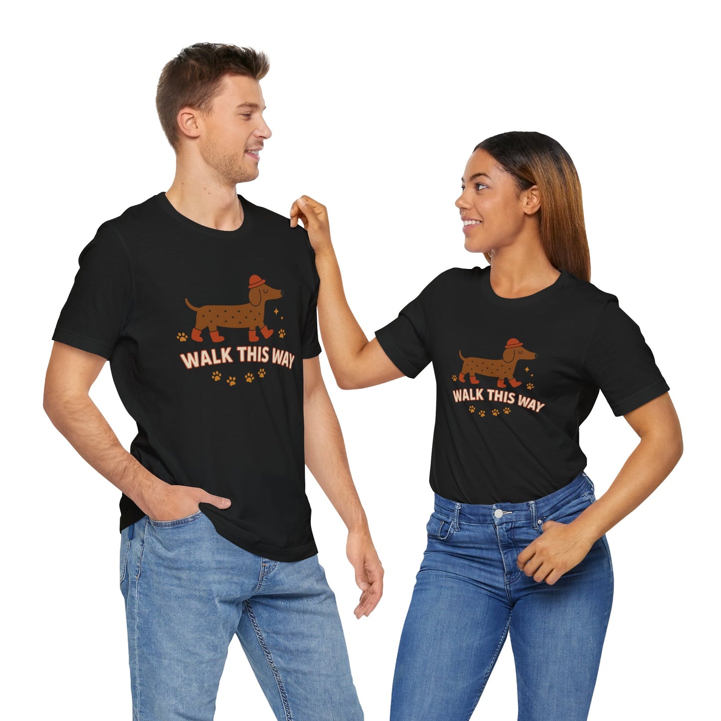 Dachshund Walk This Way Unisex Cotton T-Shirt, Cute Dog Lover Gift, Funny Pet Owner Shirt