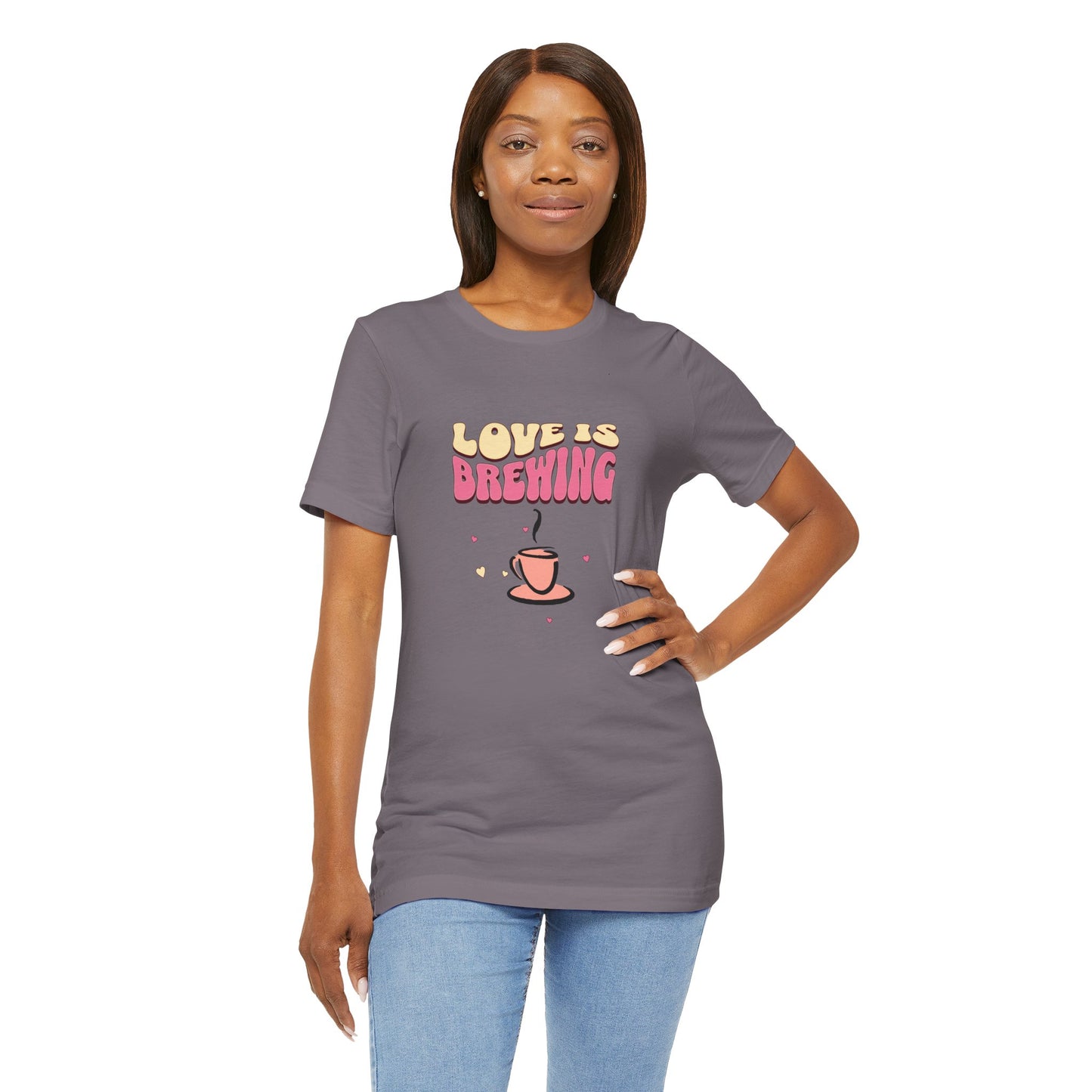 Love is Brewing Cotton Unisex T-Shirt, Gift for Couples, Valentine's Day Shirt, Relationship Humor, Cute Graphic Tee, Coffee Lovers