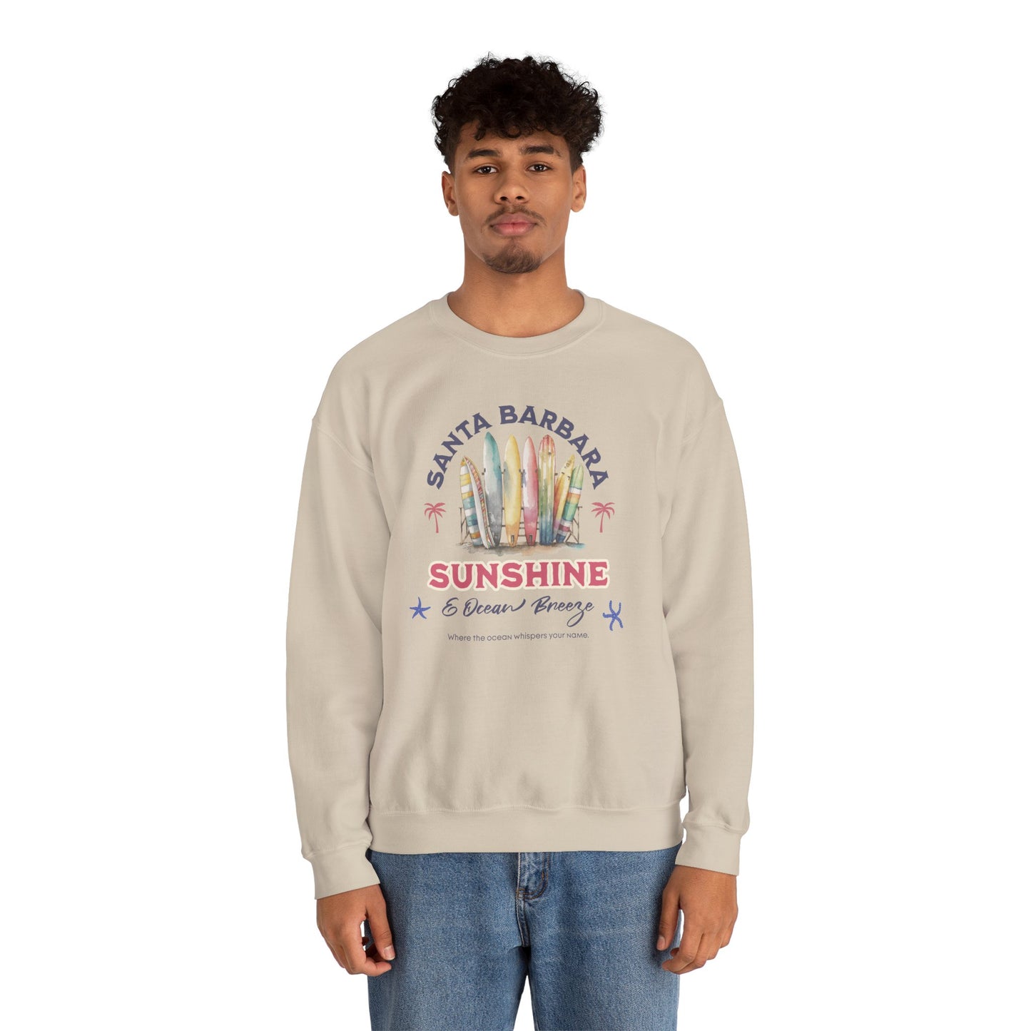 Sunshine Ocean Breeze Santa Barbara Unisex Crewneck Sweatshirt Pullover, Beach Vibes