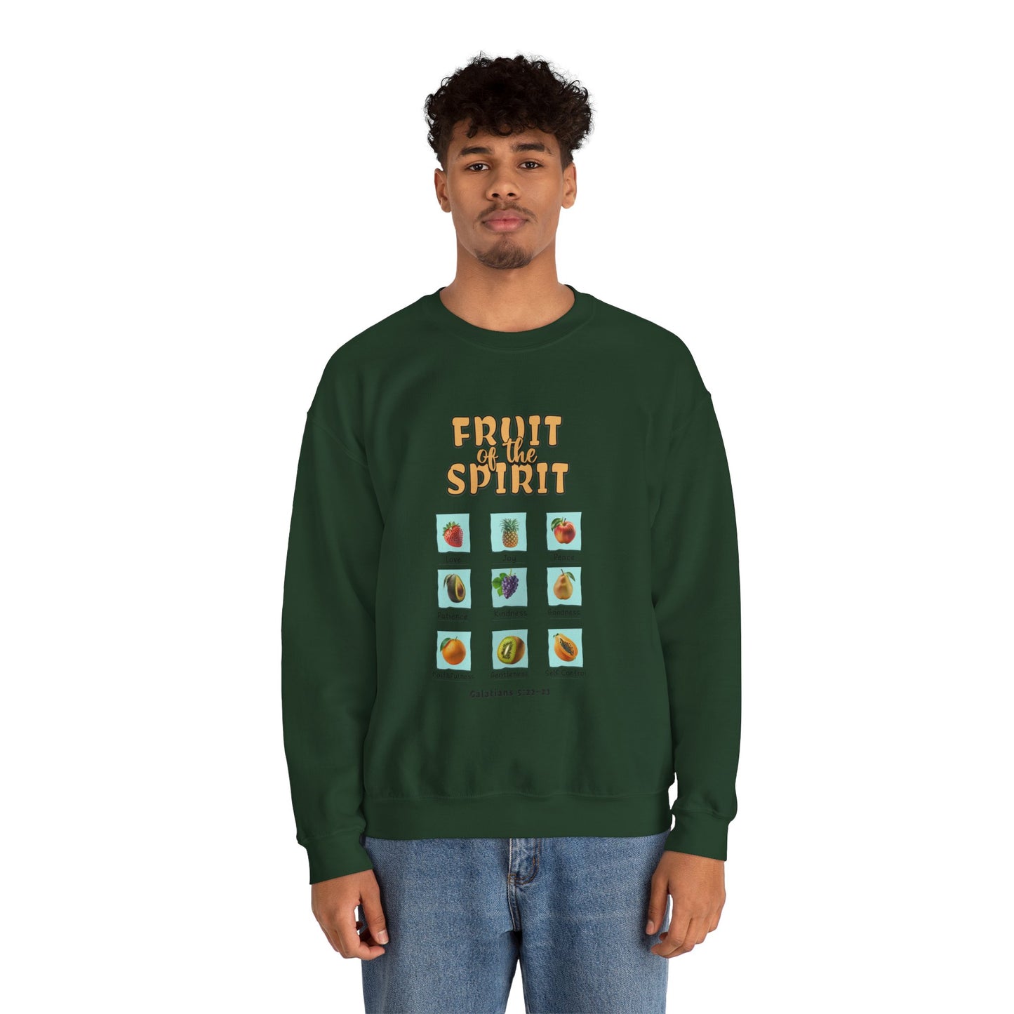 Fruit of the Spirit Unisex Crewneck Sweatshirt, Christian Scriptural Kindness Gentle Patience Inspirational Bible Verse Apparel