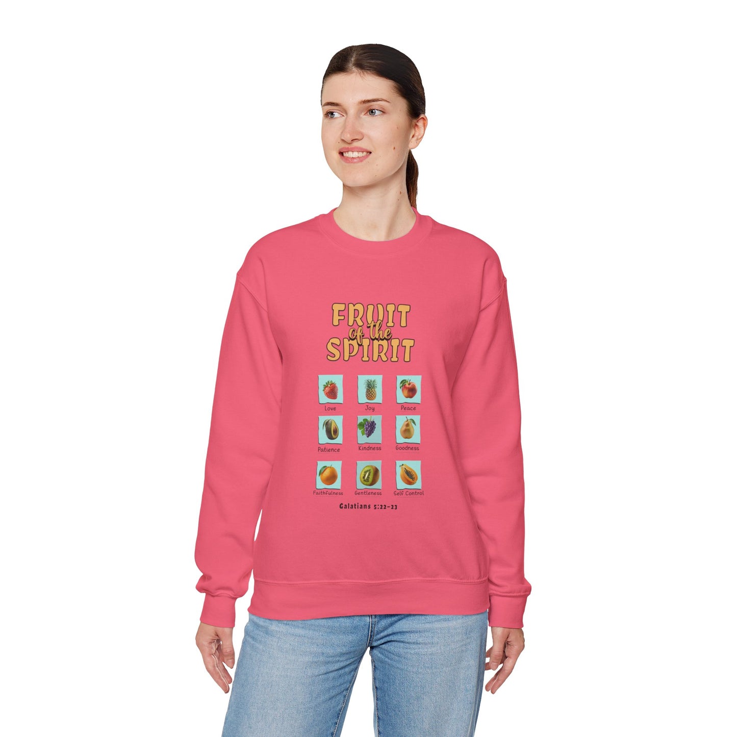 Fruit of the Spirit Unisex Crewneck Sweatshirt, Christian Scriptural Kindness Gentle Patience Inspirational Bible Verse Apparel