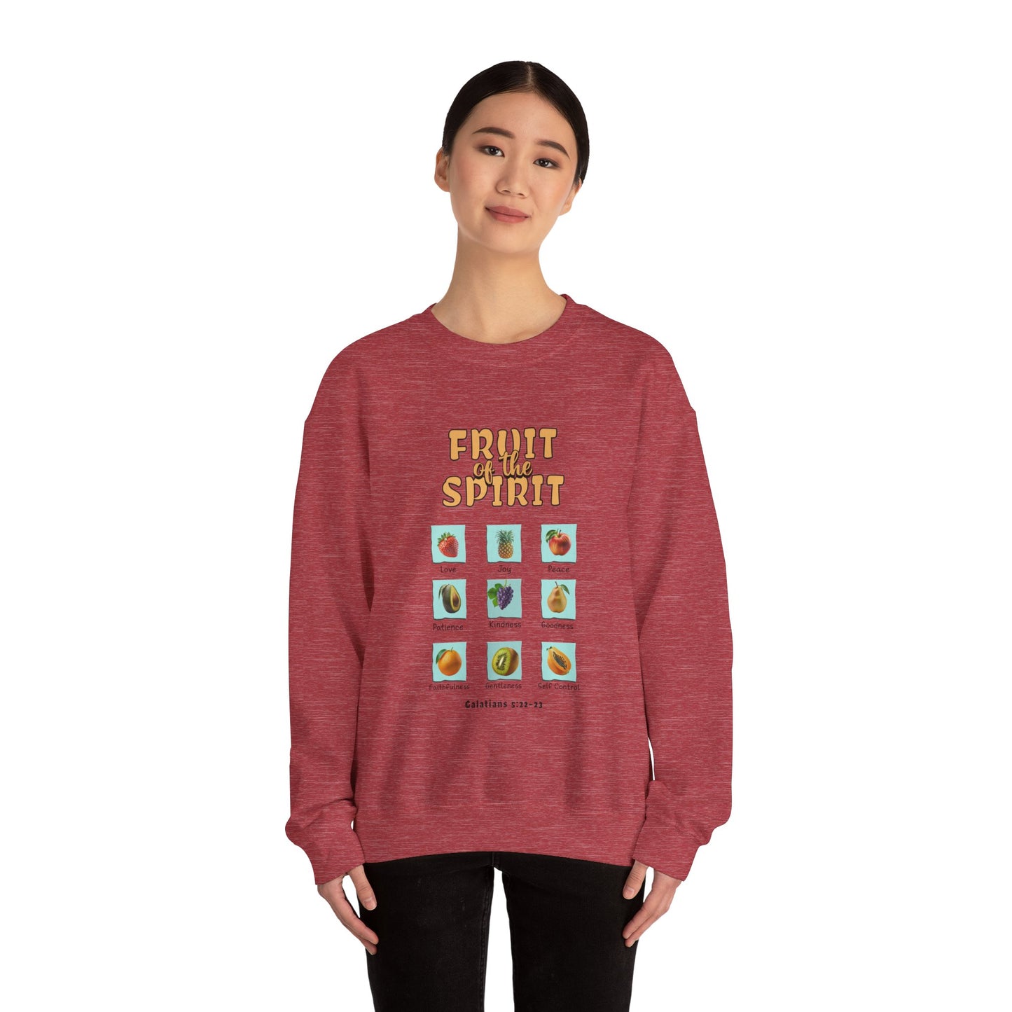 Fruit of the Spirit Unisex Crewneck Sweatshirt, Christian Scriptural Kindness Gentle Patience Inspirational Bible Verse Apparel