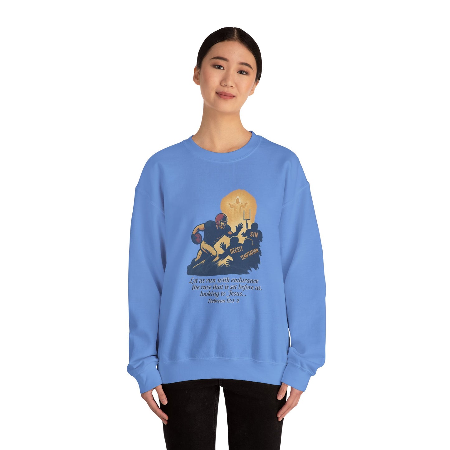 Let Us Run With Endurance Unisex Crewneck Sweatshirt, Christian Gift Faith-Based Styling Apparel, Everyday Comfort