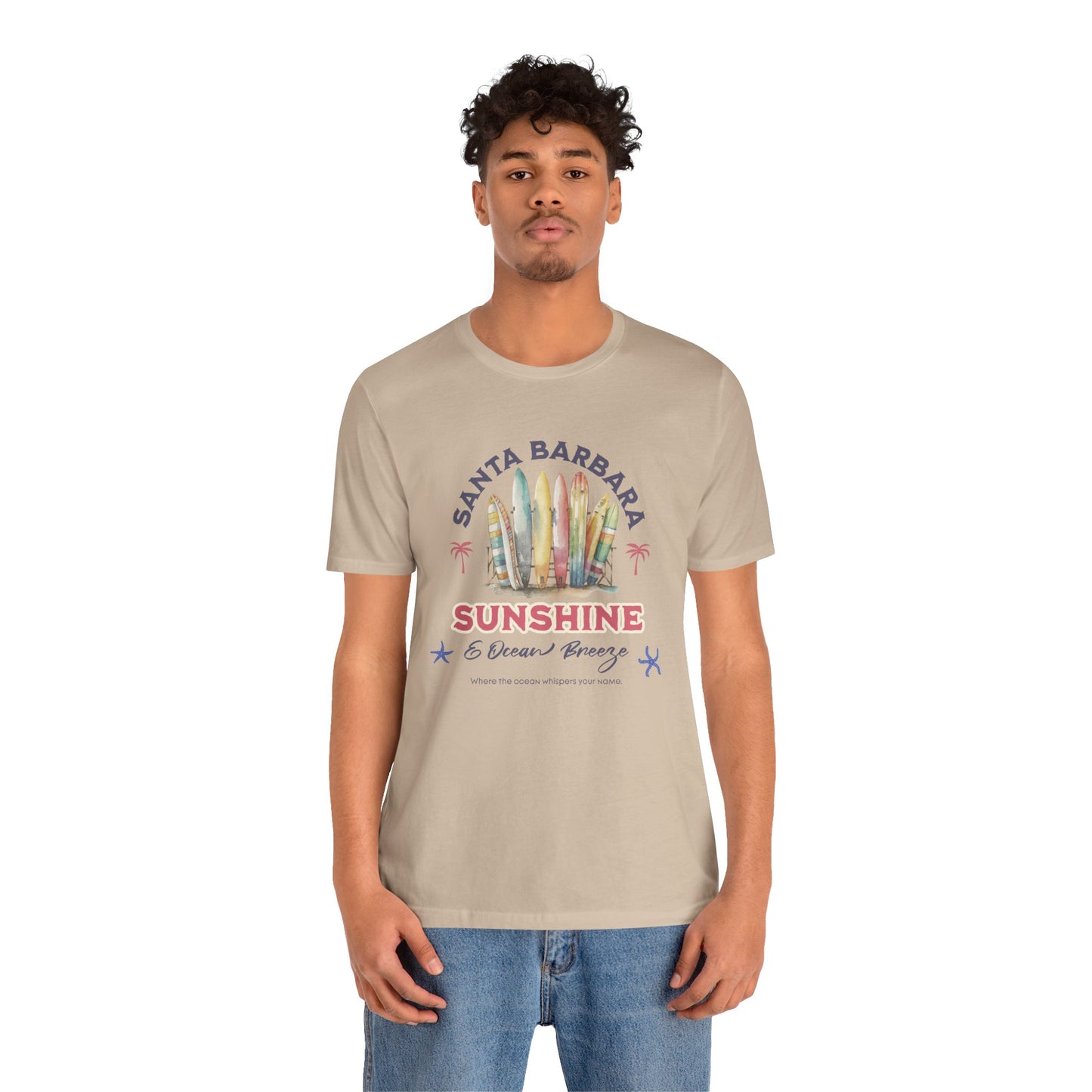 Sunshine Ocean Breeze Santa Barbara Cotton Unisex Jersey T-Shirt, Casual Summer Beach Fun Vibes