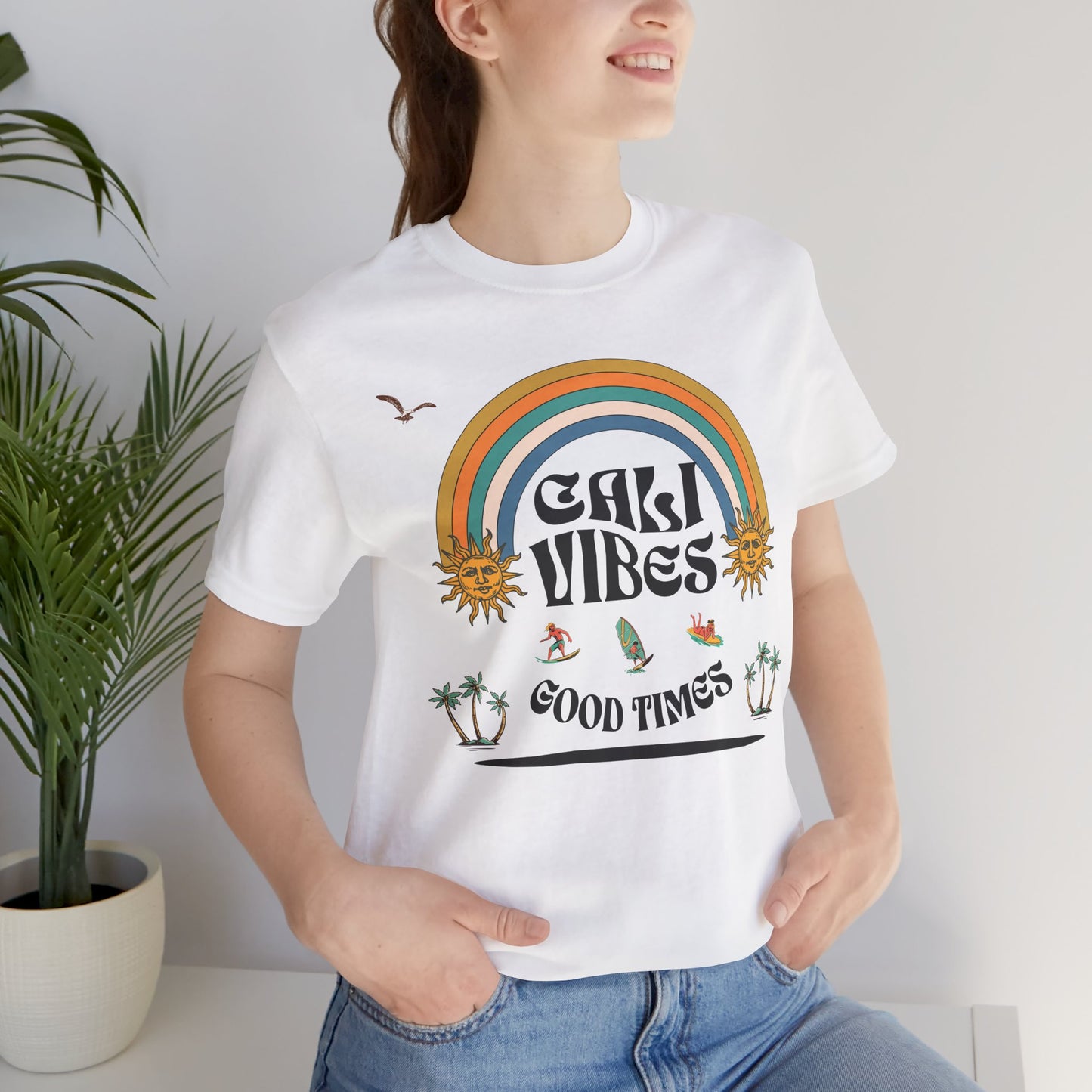 Cali Vibes Good Times Cotton Unisex T-Shirt, Casual Summer Fun Ocean Beach T-Shirt, Surfing Breeze Top