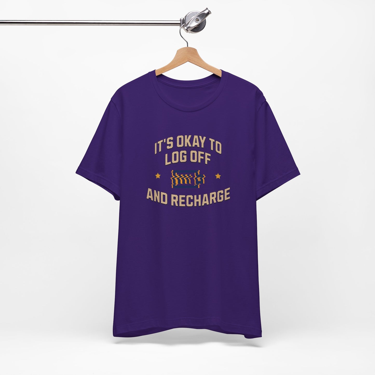 It's Okay to Log Off and Recharge Cotton Unisex Jersey T-Shirt - Perfect Gift for Self-Care, Cozy Nights, Weekend Wear, Birthday, Casual