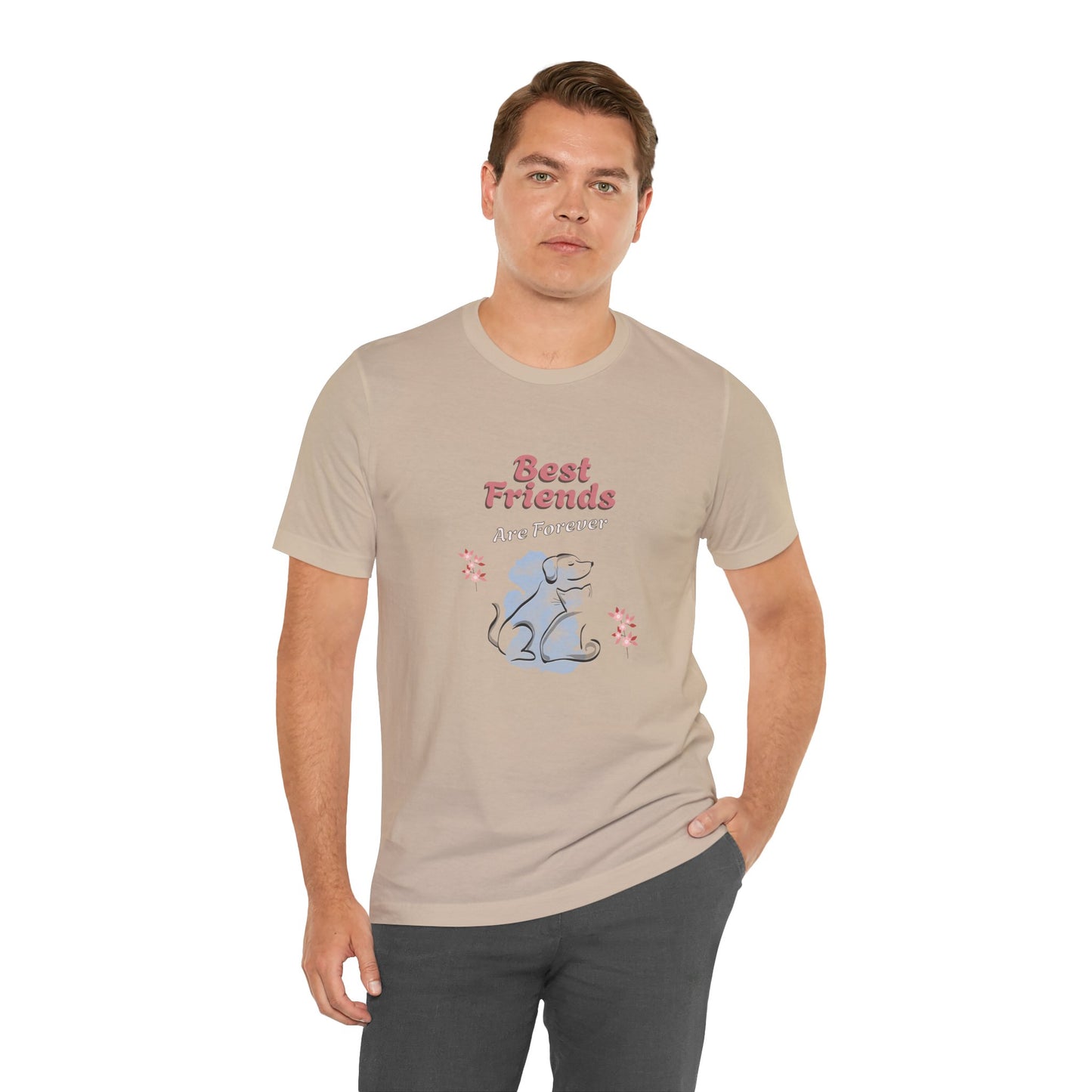 Best Friends Are Forever Cotton Unisex T-Shirt - Dog and Cat Lovers Shirt, Friendship Gift