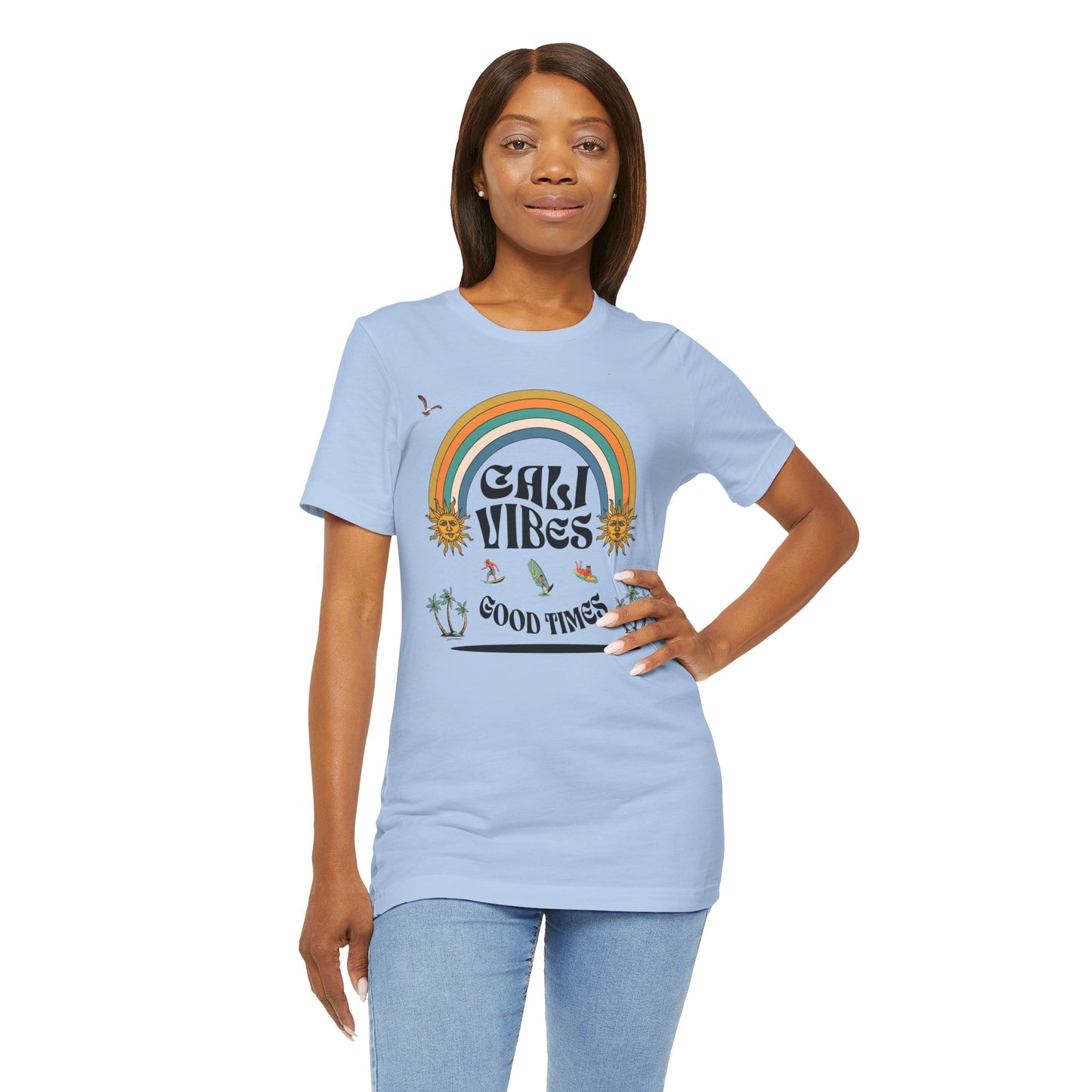 Cali Vibes Good Times Cotton Unisex T-Shirt, Casual Summer Fun Ocean Beach T-Shirt, Surfing Breeze Top