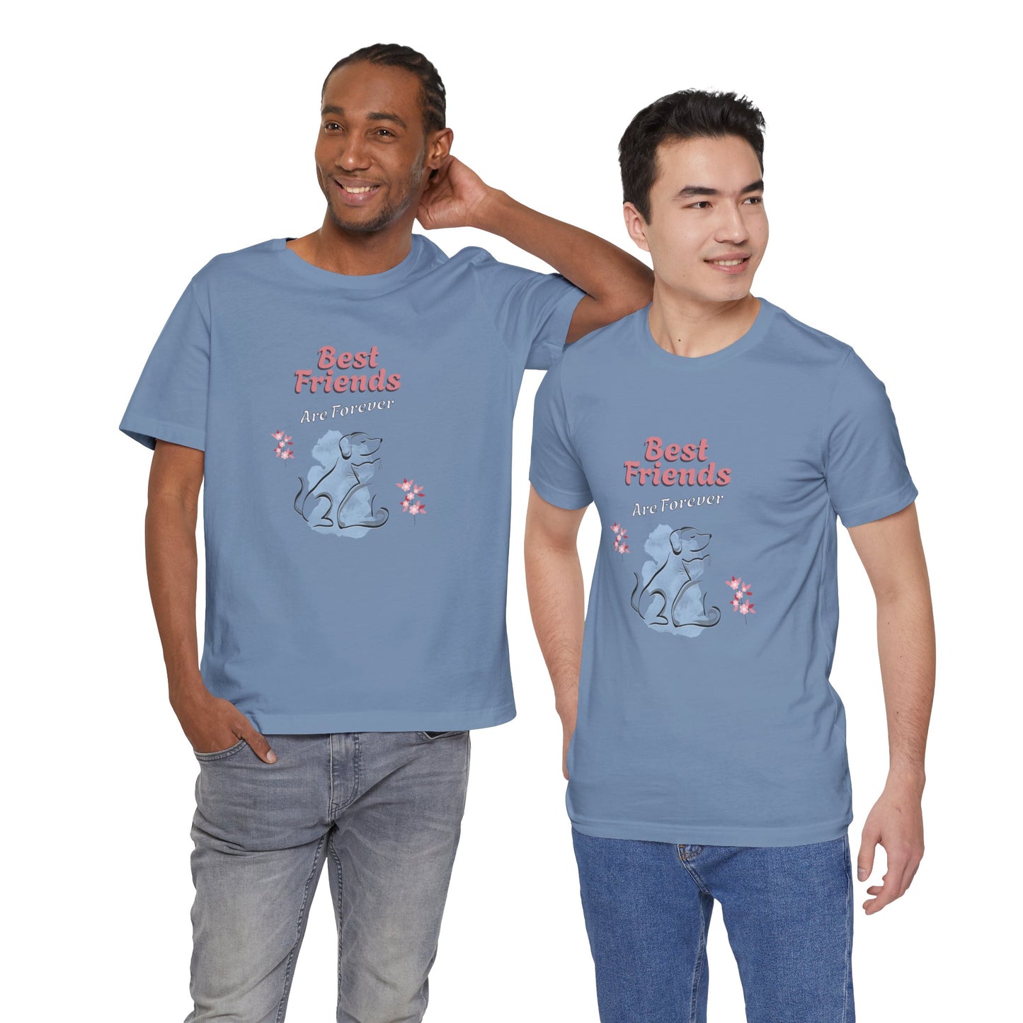 Best Friends Are Forever Cotton Unisex T-Shirt - Dog and Cat Lovers Shirt, Friendship Gift