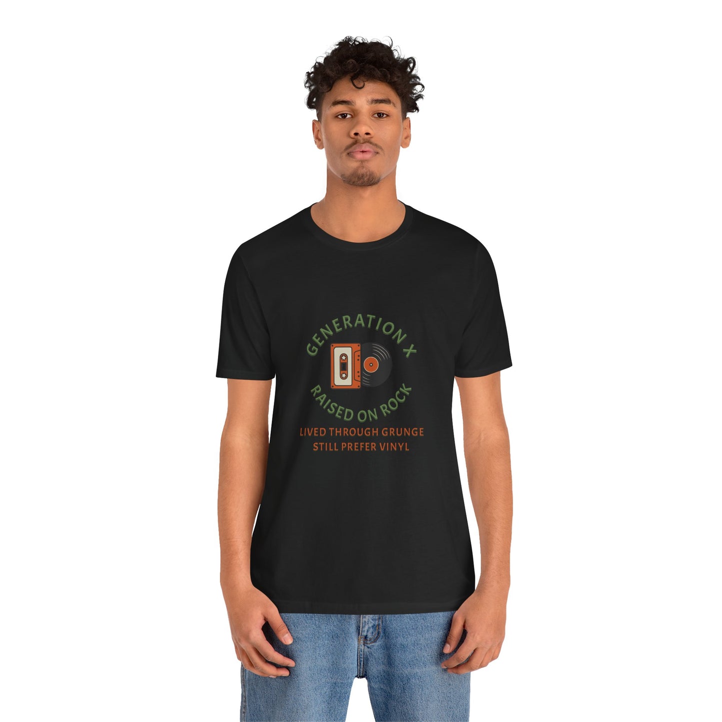 Generation X Raised on Rock Lived Through Grunge Cotton Jersey Unisex T-Shirt, Vintage Rock Music Retro Vinyl Lovers Music Fans