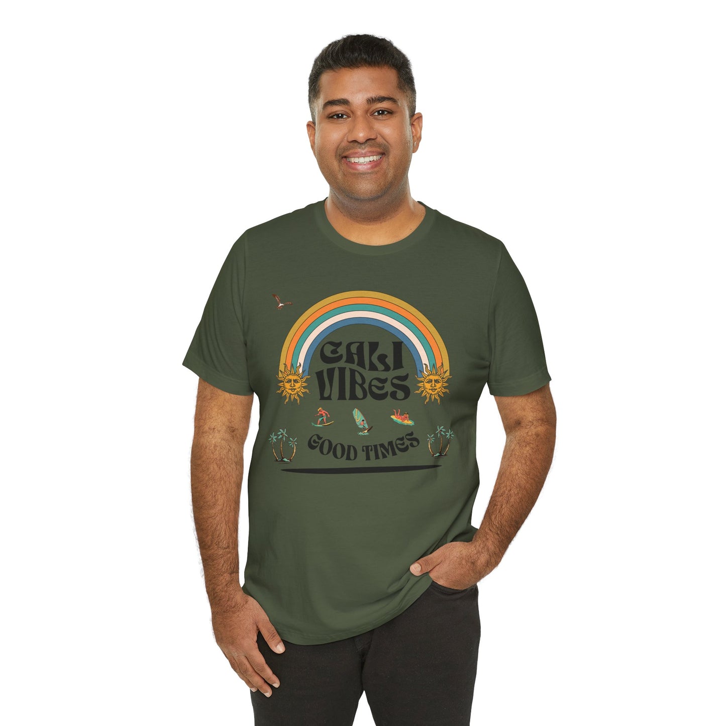 Cali Vibes Good Times Cotton Unisex T-Shirt, Casual Summer Fun Ocean Beach T-Shirt, Surfing Breeze Top