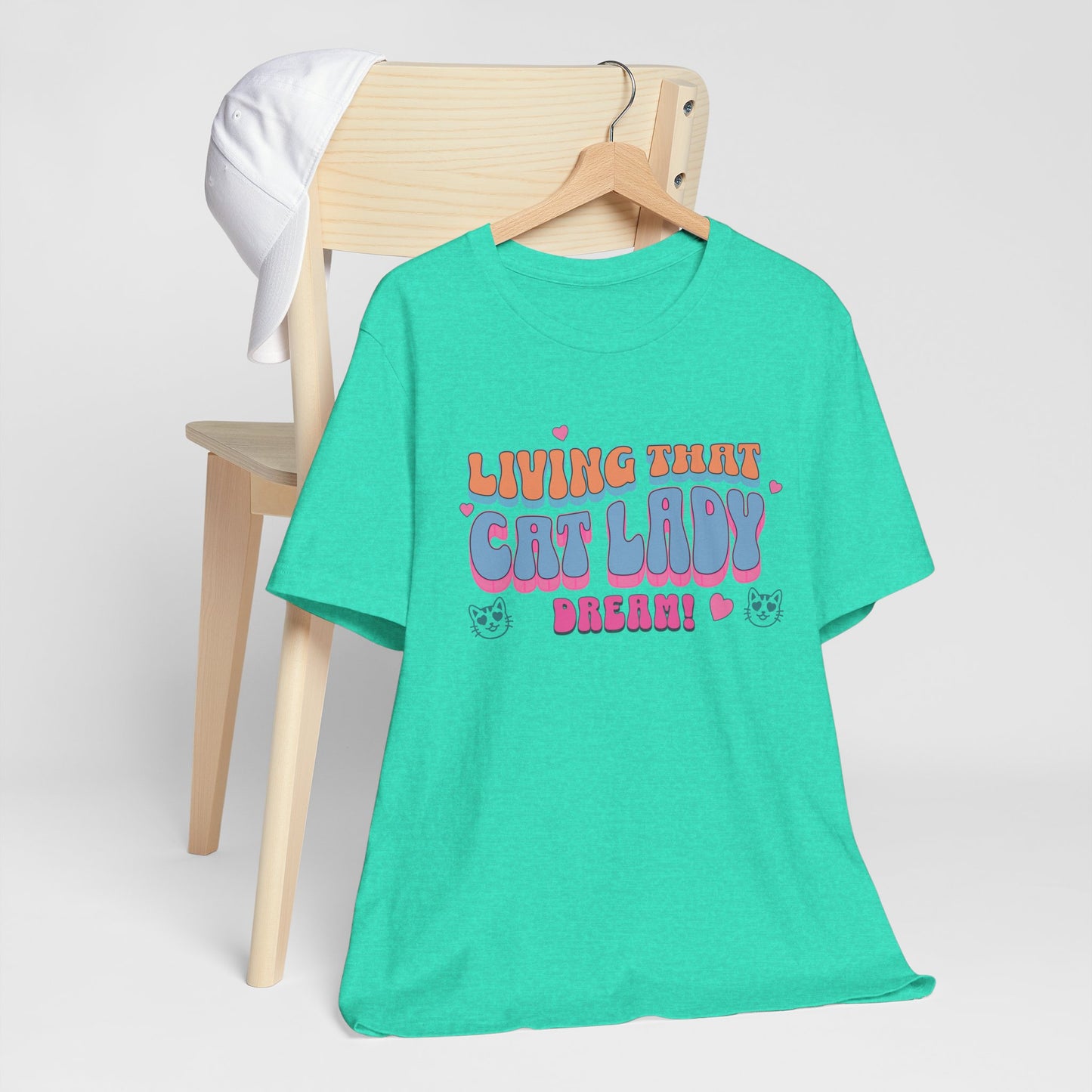 Living That Cat Lady Dream Cotton Unisex T-Shirt for Animal Lovers, Humorous Graphic Tee, Gift for Cat Owners