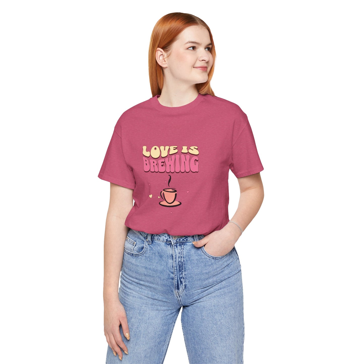 Love is Brewing Cotton Unisex T-Shirt, Gift for Couples, Valentine's Day Shirt, Relationship Humor, Cute Graphic Tee, Coffee Lovers