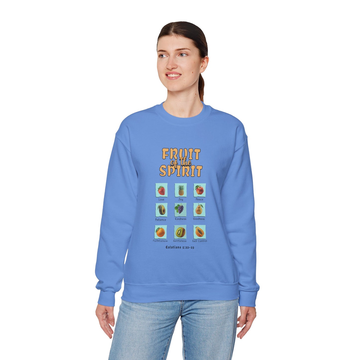 Fruit of the Spirit Unisex Crewneck Sweatshirt, Christian Scriptural Kindness Gentle Patience Inspirational Bible Verse Apparel
