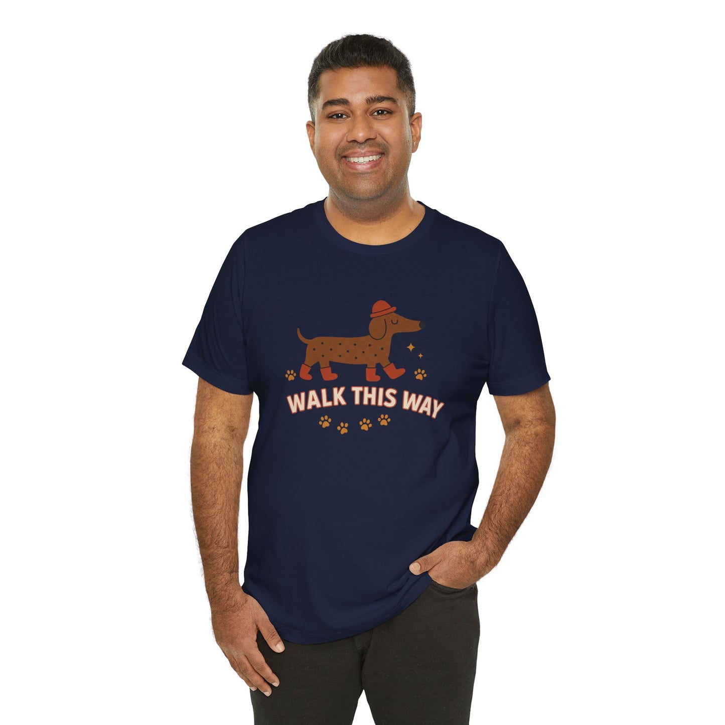 Dachshund Walk This Way Unisex Cotton T-Shirt, Cute Dog Lover Gift, Funny Pet Owner Shirt