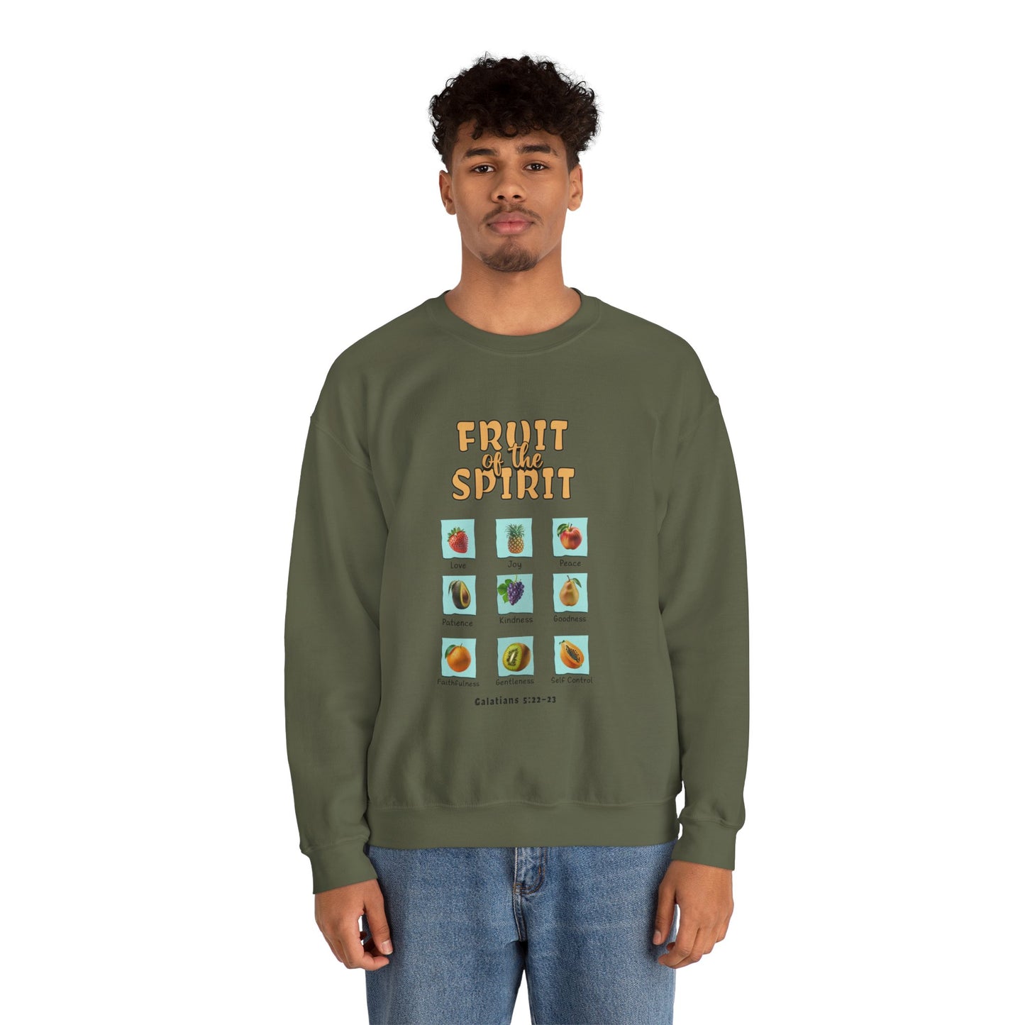 Fruit of the Spirit Unisex Crewneck Sweatshirt, Christian Scriptural Kindness Gentle Patience Inspirational Bible Verse Apparel
