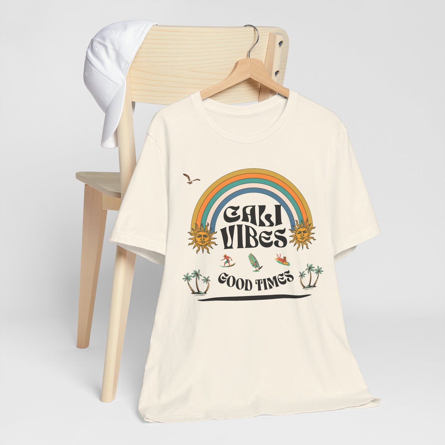 Cali Vibes Good Times Cotton Unisex T-Shirt, Casual Summer Fun Ocean Beach T-Shirt, Surfing Breeze Top