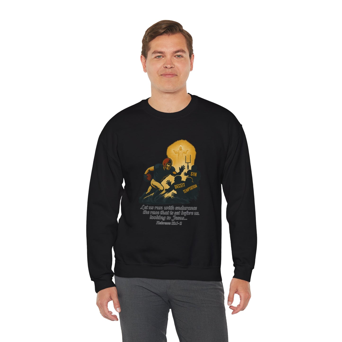 Let Us Run With Endurance Unisex Crewneck Sweatshirt, Christian Gift Faith-Based Styling Apparel, Everyday Comfort