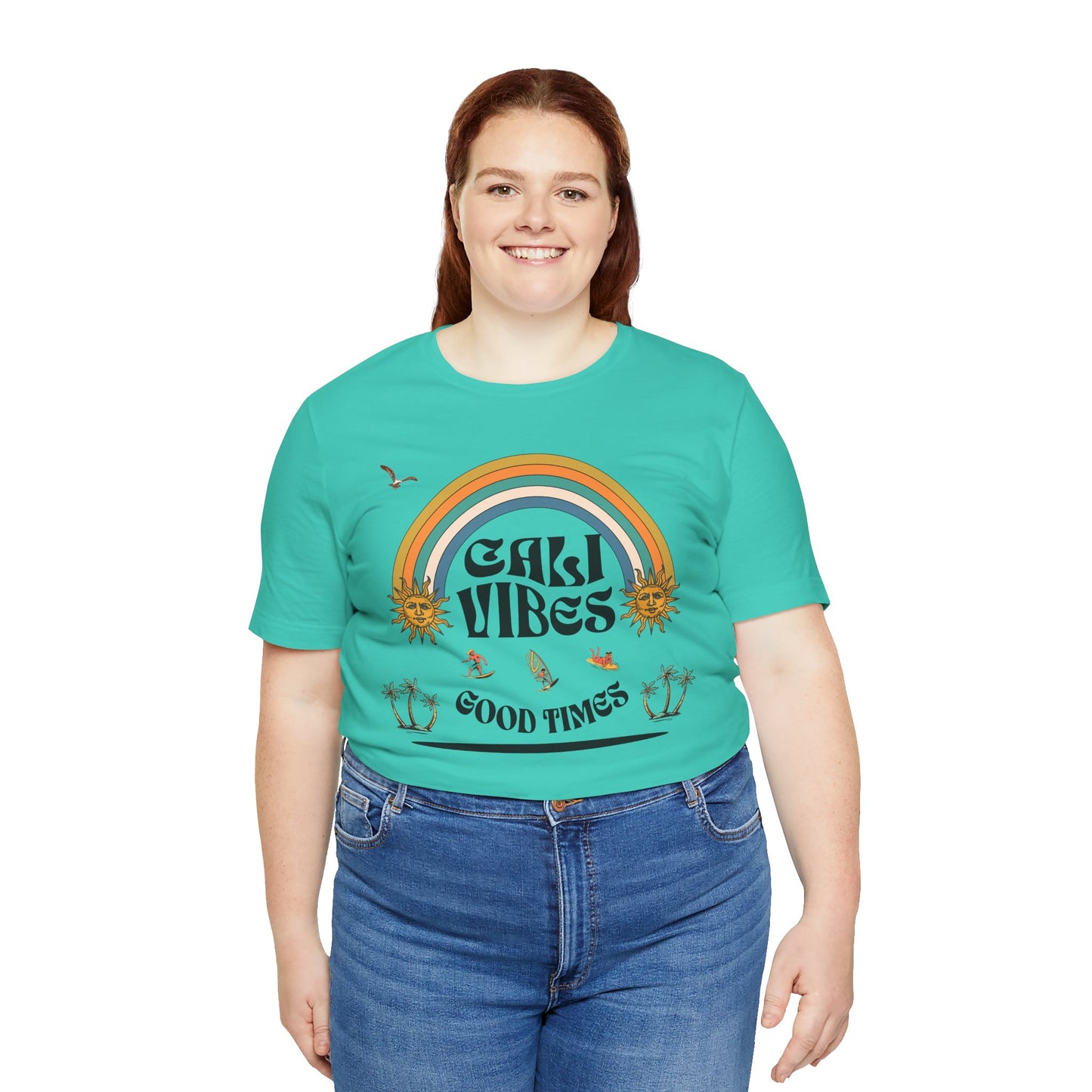 Cali Vibes Good Times Cotton Unisex T-Shirt, Casual Summer Fun Ocean Beach T-Shirt, Surfing Breeze Top