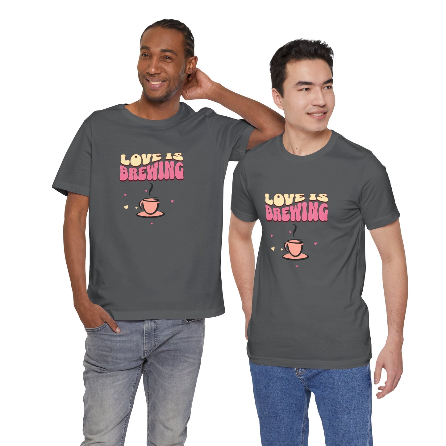 Love is Brewing Cotton Unisex T-Shirt, Gift for Couples, Valentine's Day Shirt, Relationship Humor, Cute Graphic Tee, Coffee Lovers