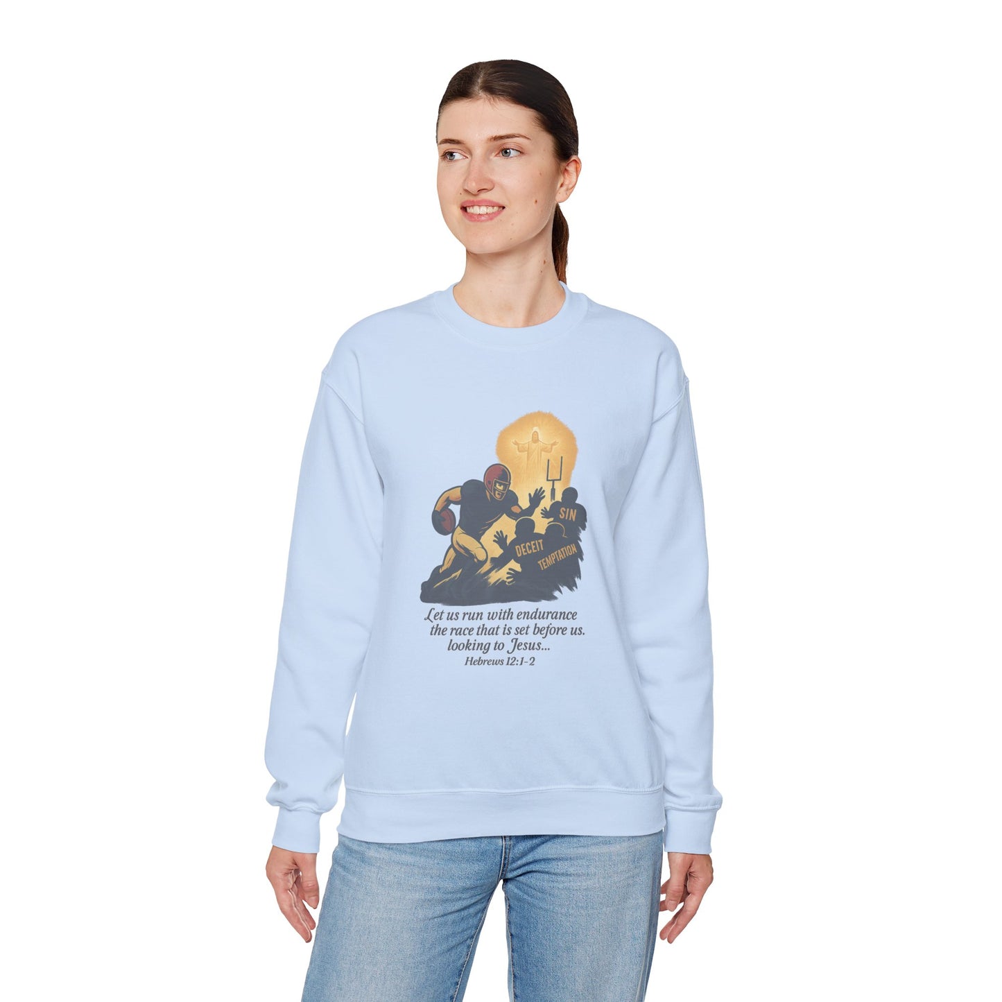 Let Us Run With Endurance Unisex Crewneck Sweatshirt, Christian Gift Faith-Based Styling Apparel, Everyday Comfort