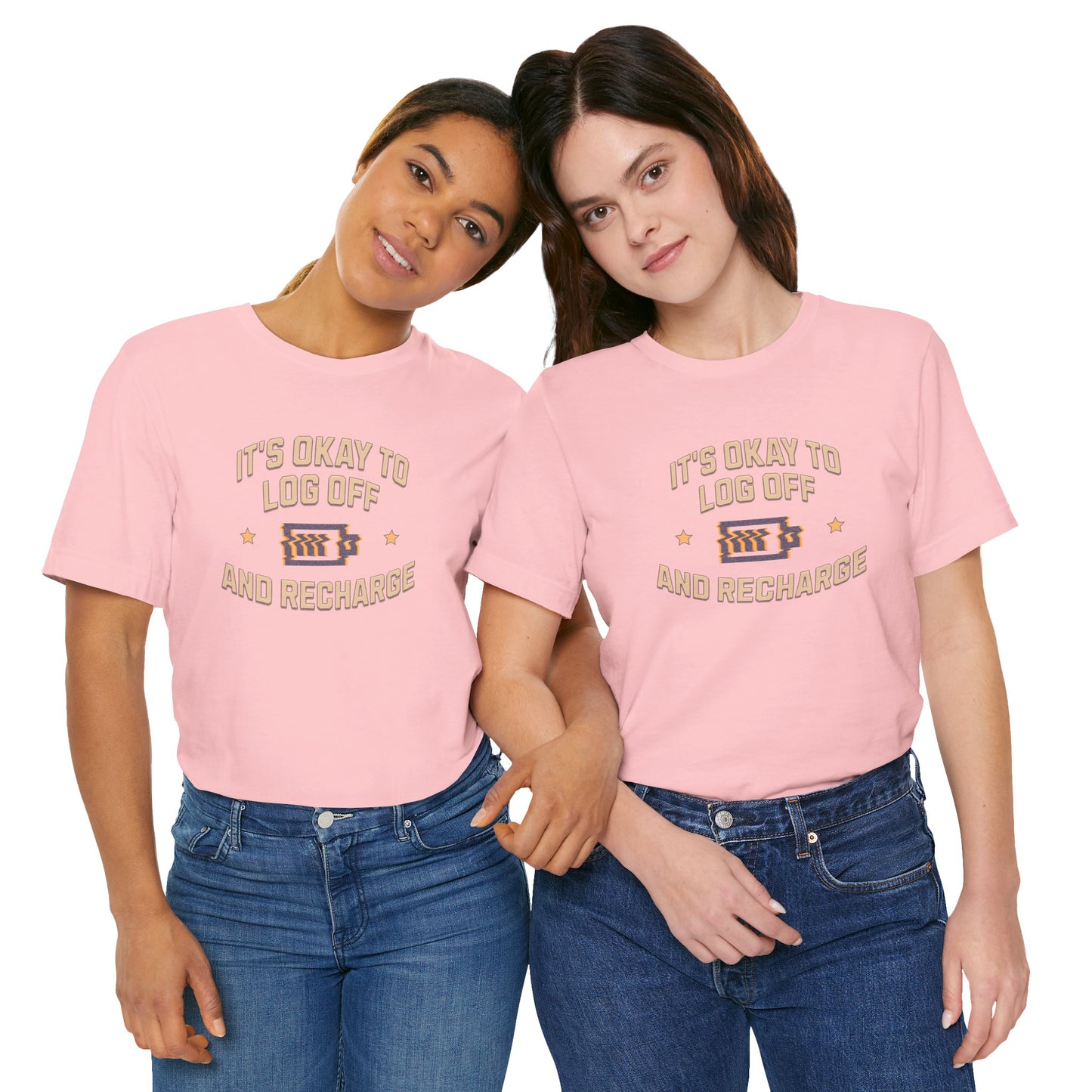 It's Okay to Log Off and Recharge Cotton Unisex Jersey T-Shirt - Perfect Gift for Self-Care, Cozy Nights, Weekend Wear, Birthday, Casual
