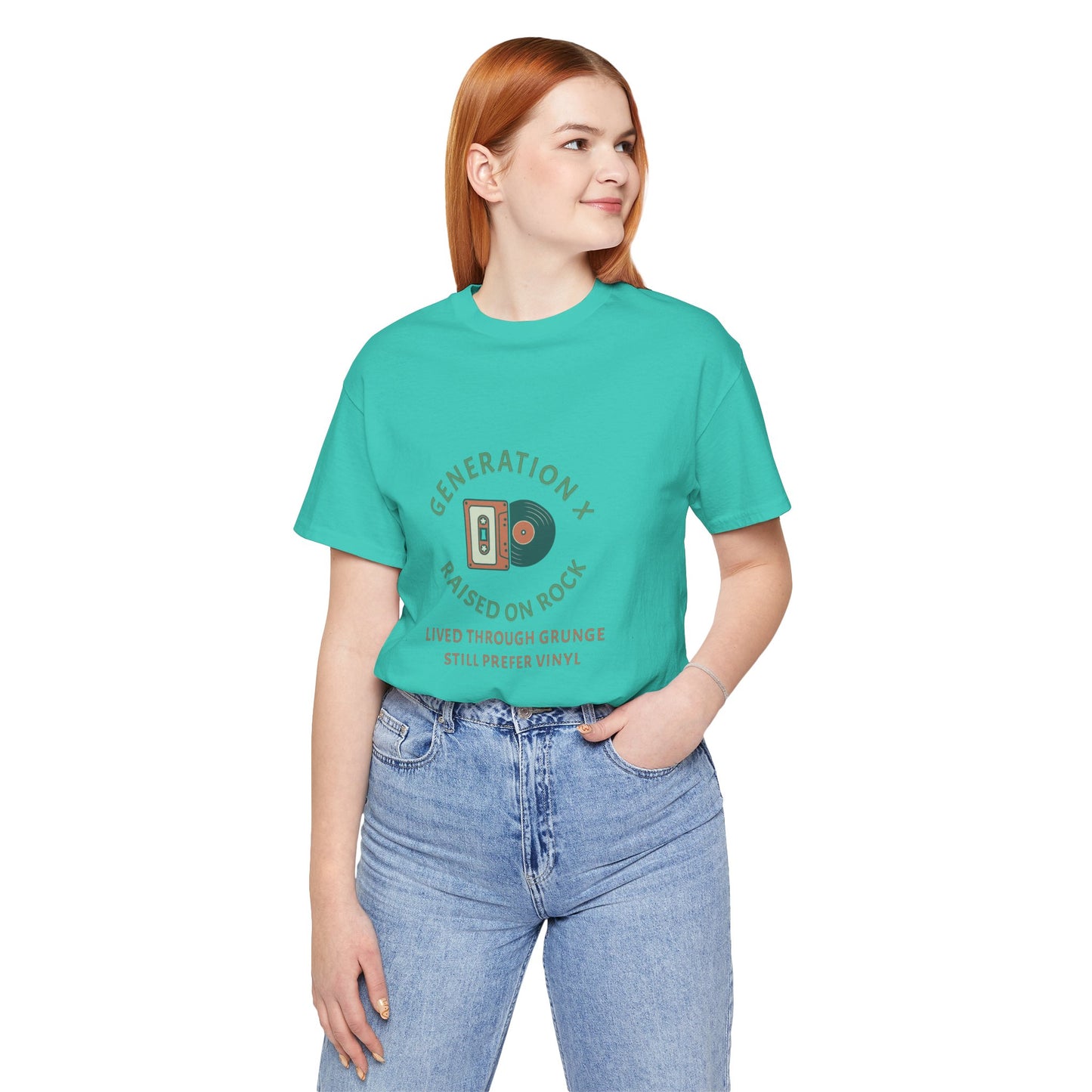 Generation X Raised on Rock Lived Through Grunge Cotton Jersey Unisex T-Shirt, Vintage Rock Music Retro Vinyl Lovers Music Fans