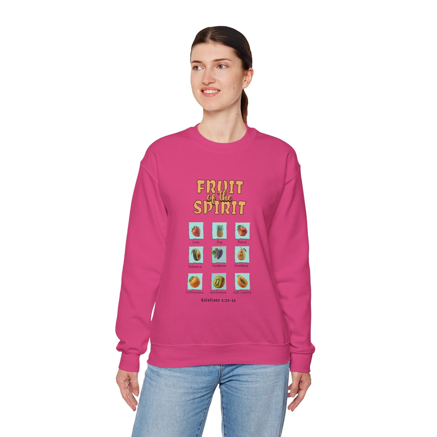 Fruit of the Spirit Unisex Crewneck Sweatshirt, Christian Scriptural Kindness Gentle Patience Inspirational Bible Verse Apparel