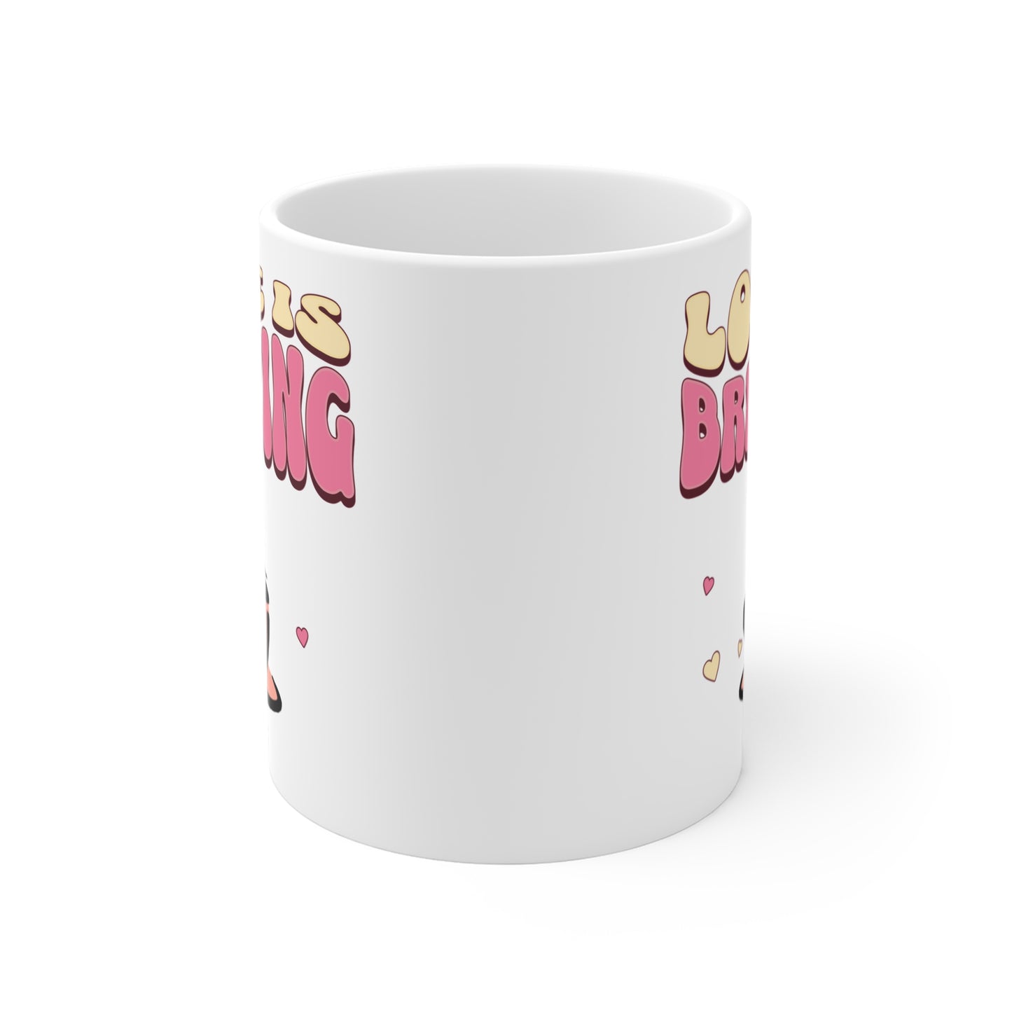 Love is Brewing Coffee Mug 11 oz - Cute Tea Cup, Romantic Gift, Funny Quote, Ceramic Drinkware, Valentine's Day Present