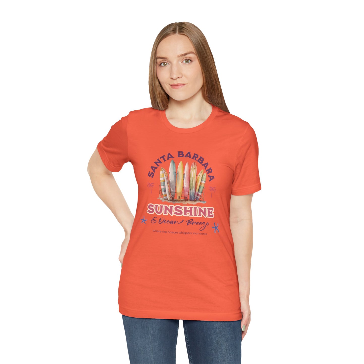 Sunshine Ocean Breeze Santa Barbara Cotton Unisex Jersey T-Shirt, Casual Summer Beach Fun Vibes