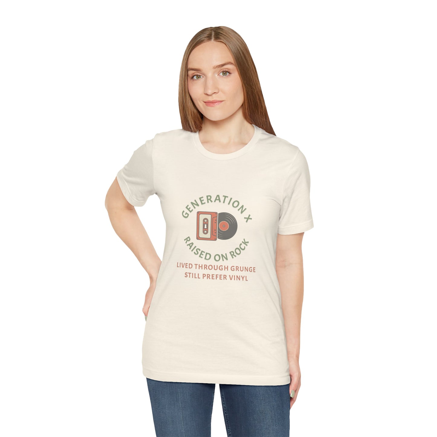 Generation X Raised on Rock Lived Through Grunge Cotton Jersey Unisex T-Shirt, Vintage Rock Music Retro Vinyl Lovers Music Fans